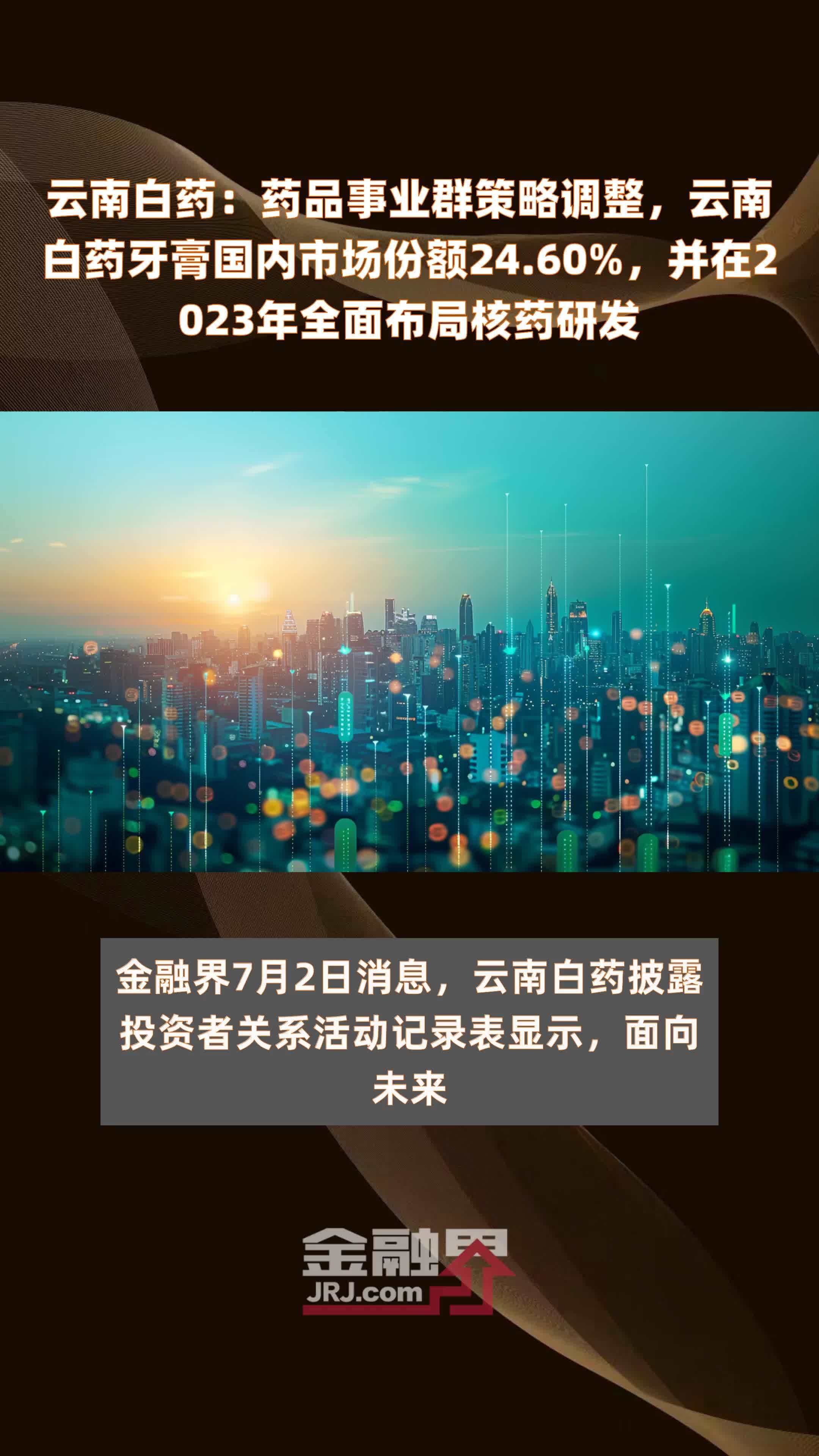 云南白药：药品事业群策略调整，云南白药牙膏国内市场份额24.60%，并在2023年全面布局核药研发 |快报