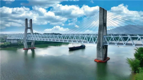 动车组列车飞速经过贵港郁江双线特大桥。陈健 摄