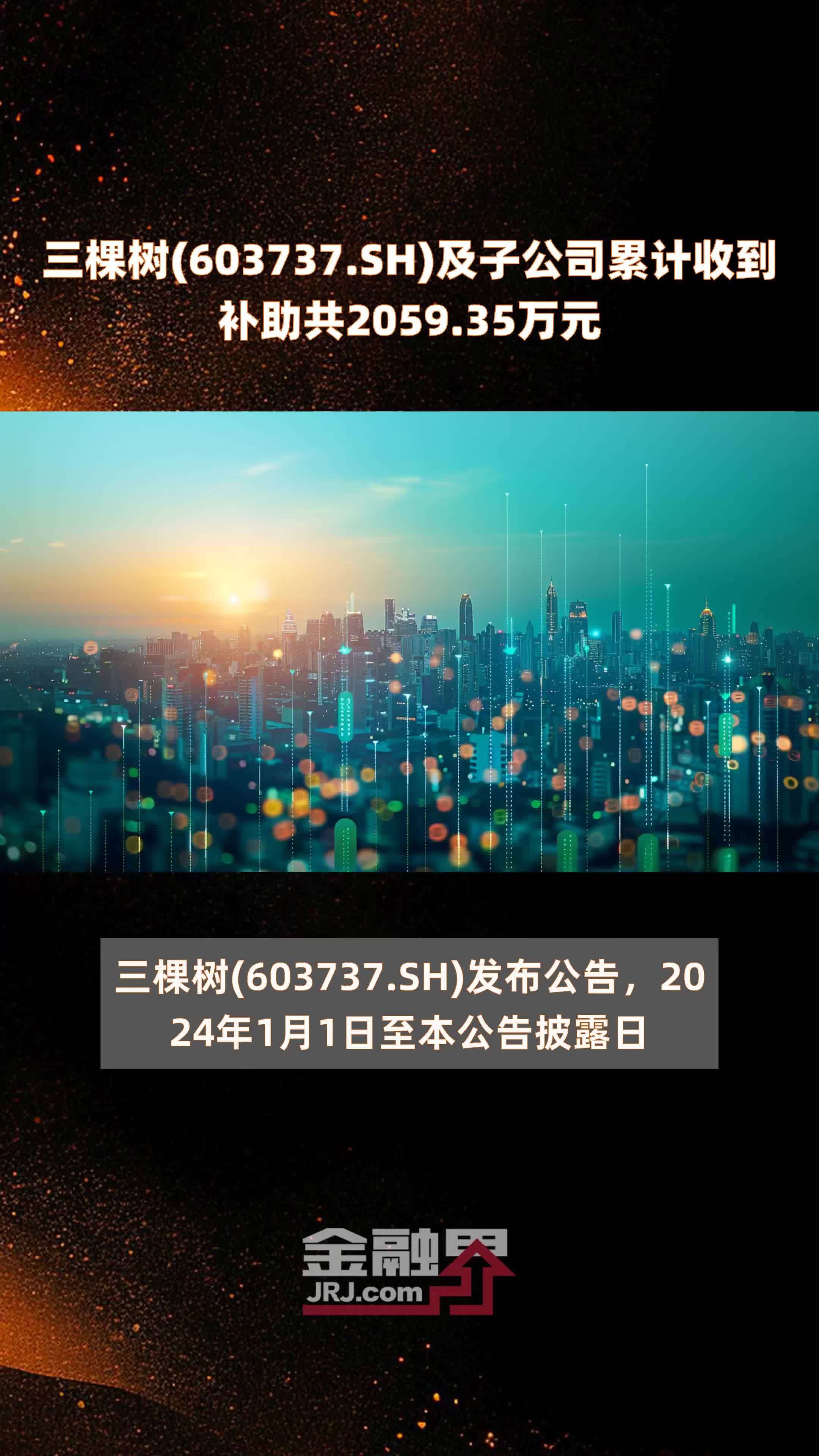 三棵树(603737.SH)及子公司累计收到补助共2059.35万元 |快报