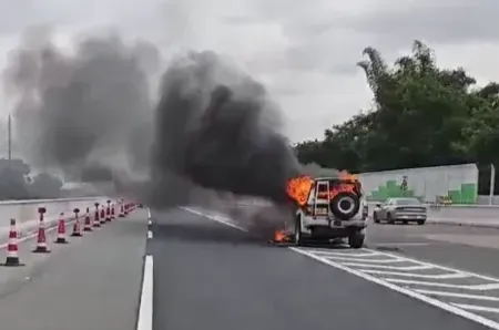 广澳高速南朗路段一小车自燃 中山消防：应定期检查汽车电路油路