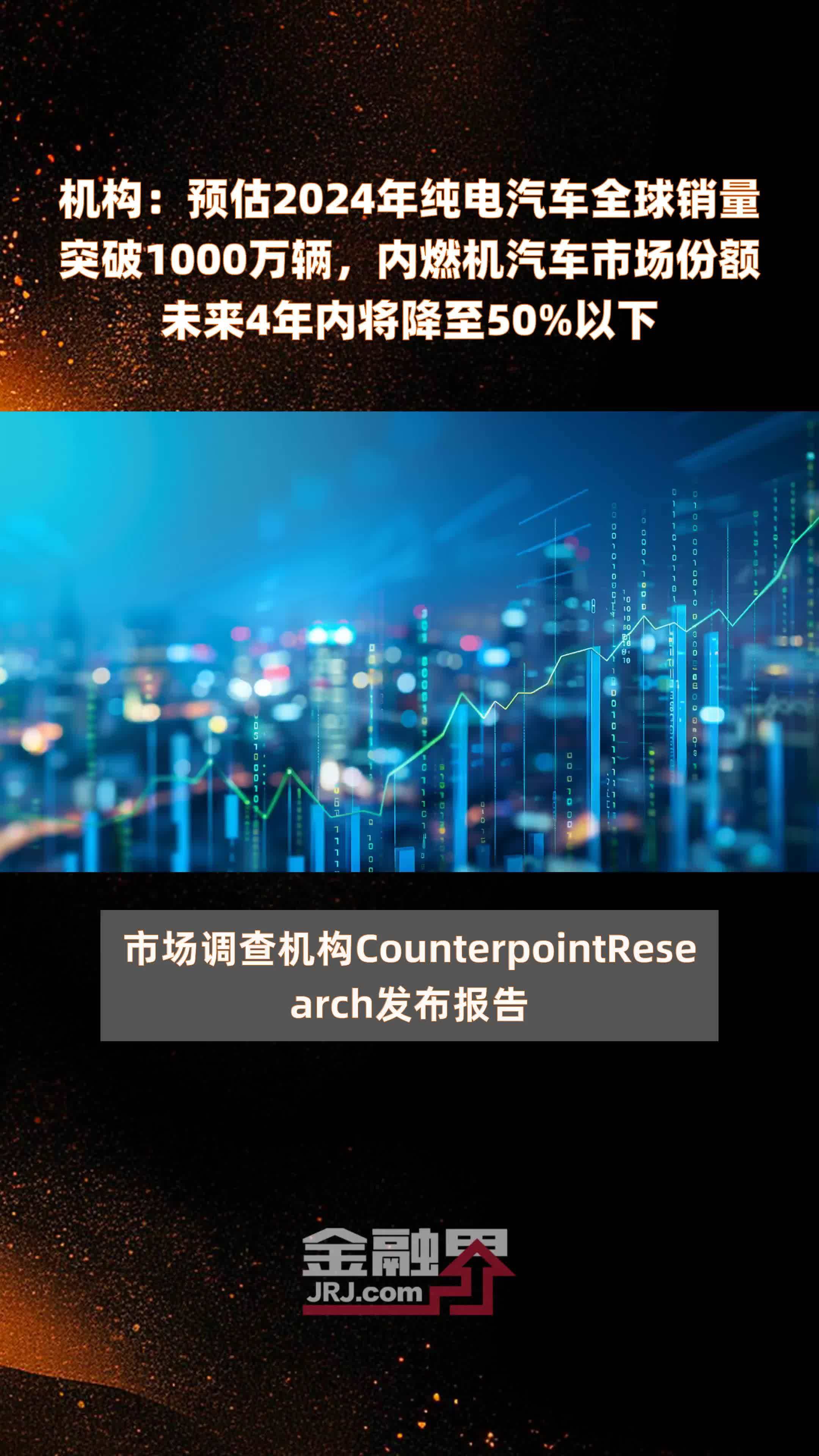 机构：预估2024年纯电汽车全球销量突破1000万辆，内燃机汽车市场份额未来4年内将降至50%以下 |快报