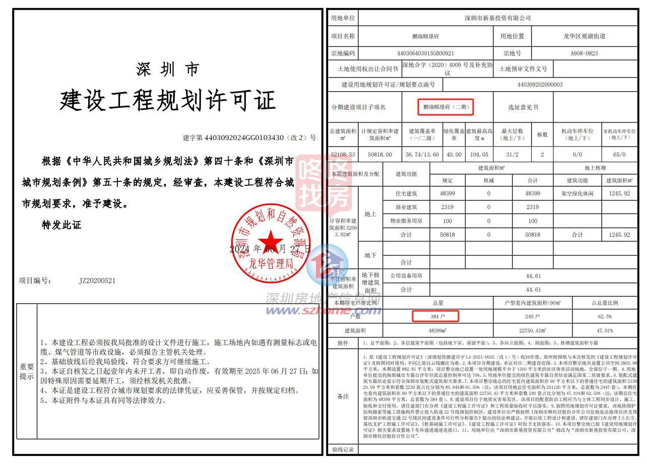 384套室第，龙华鹏瑞颐璟府二期计划来了！一期还剩多套房在售