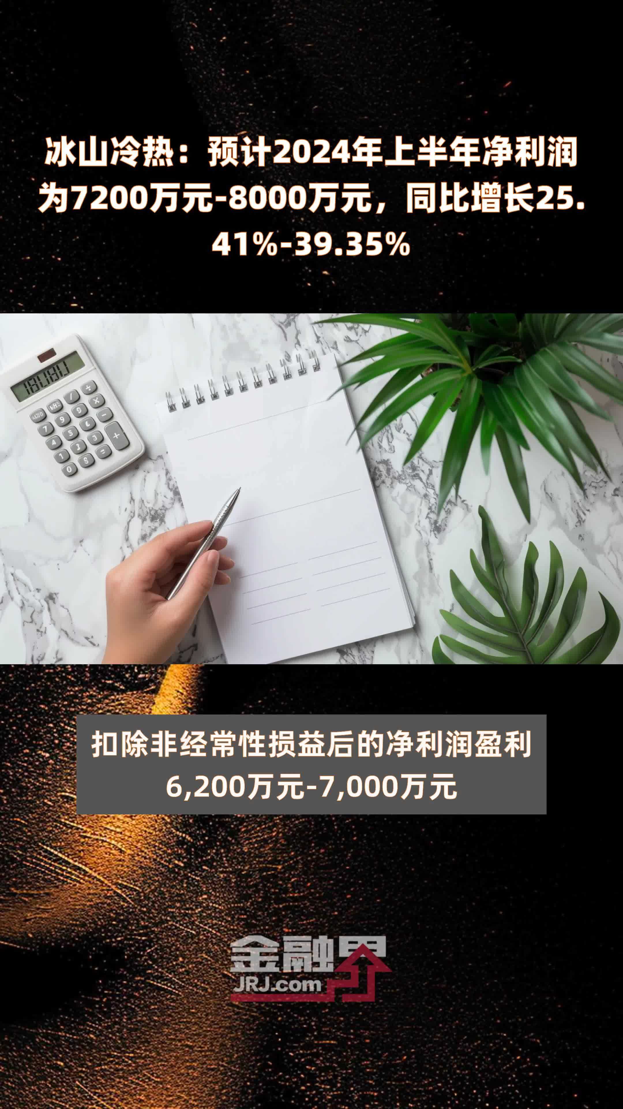 冰山冷热：预计2024年上半年净利润为7200万元-8000万元，同比增长25.41%-39.35% |快报