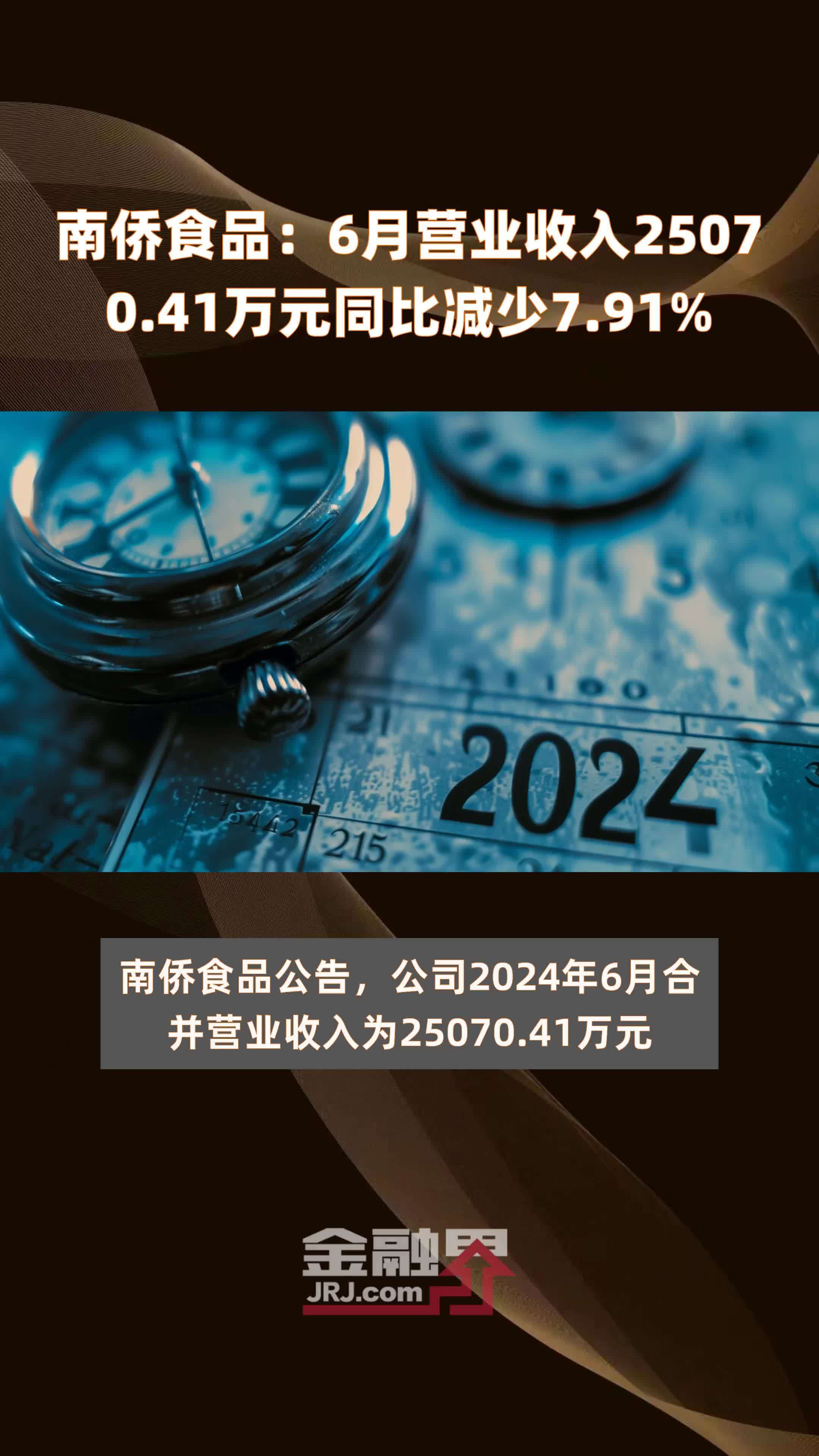 南侨食品：6月营业收入25070.41万元同比减少7.91% |快报