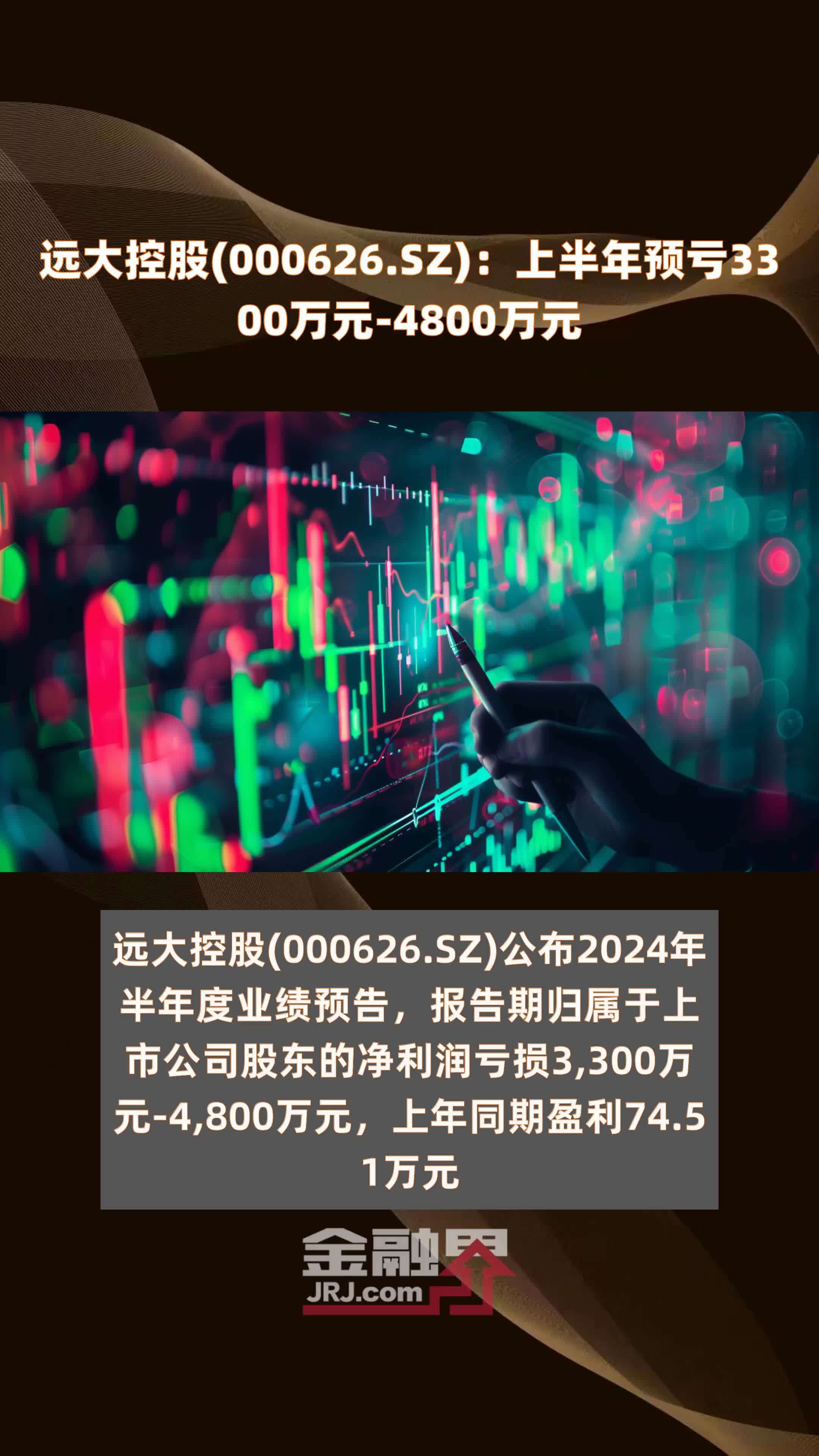 远大控股(000626.SZ)：上半年预亏3300万元-4800万元 |快报