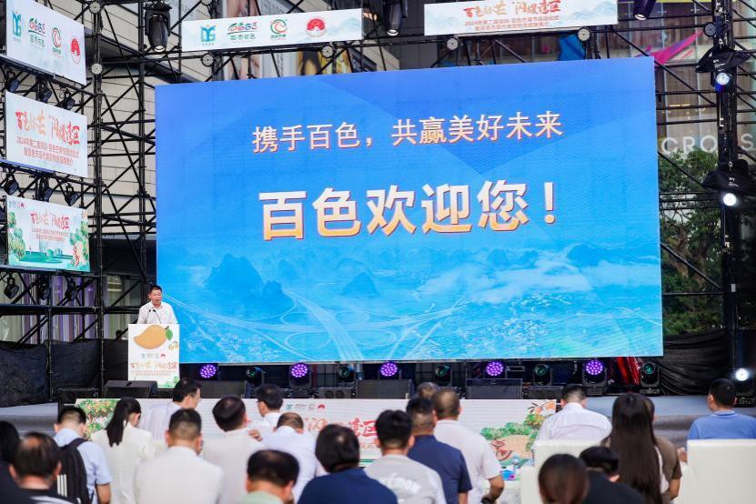 百色市人大常委会副主任、党组副书记、一级巡视员黄瑞琼作百色芒果、现代商贸物流投资环境推介