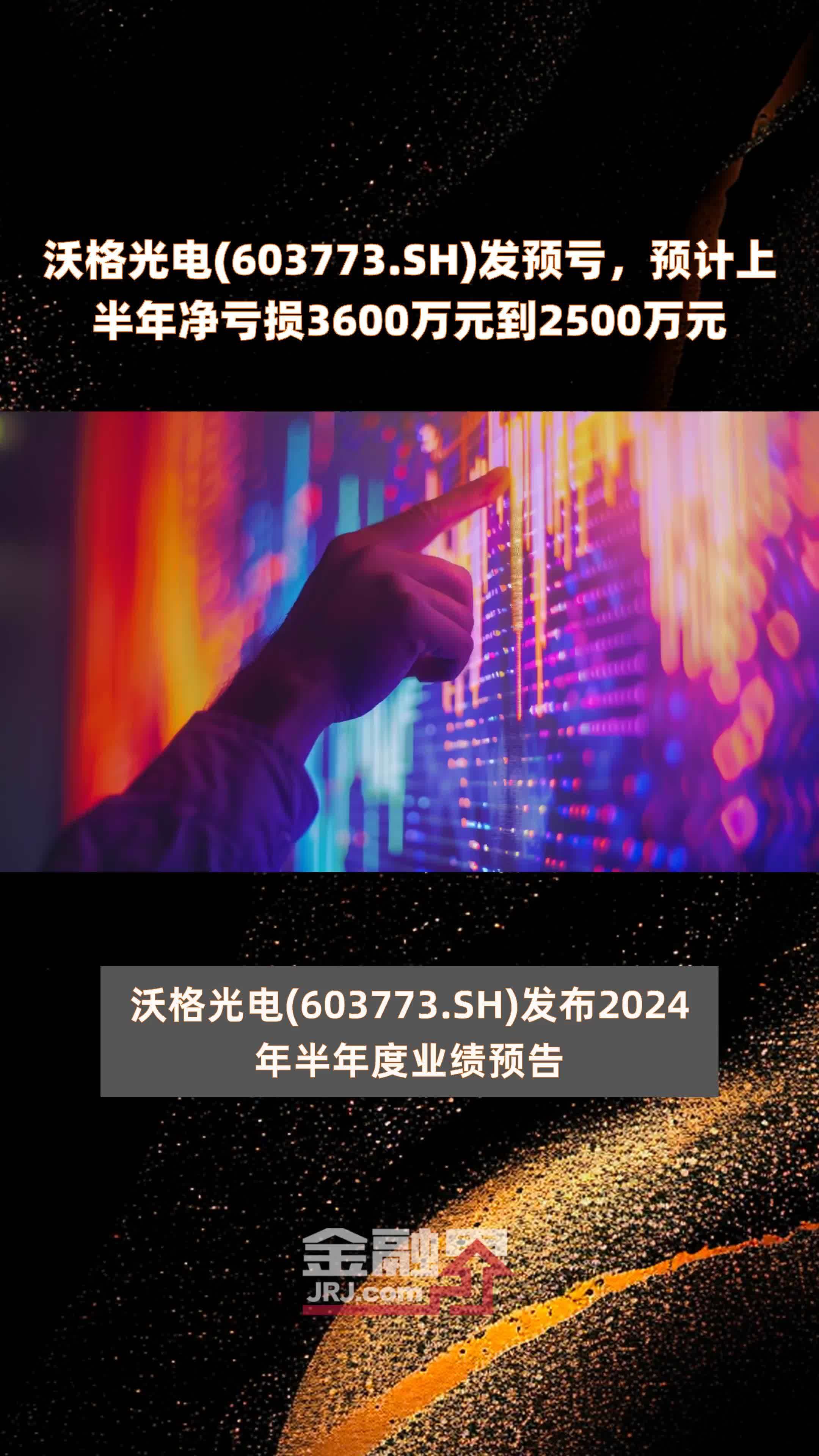 沃格光电(603773.SH)发预亏，预计上半年净亏损3600万元到2500万元 |快报