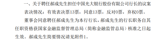 銀行財眼｜光大銀行人事變動(dòng)：郝成擬任行長(cháng) 劉彥擬任副行長(cháng)