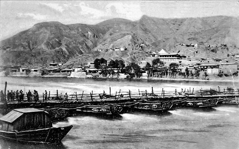兰州早期渡过黄河建设的镇远浮桥