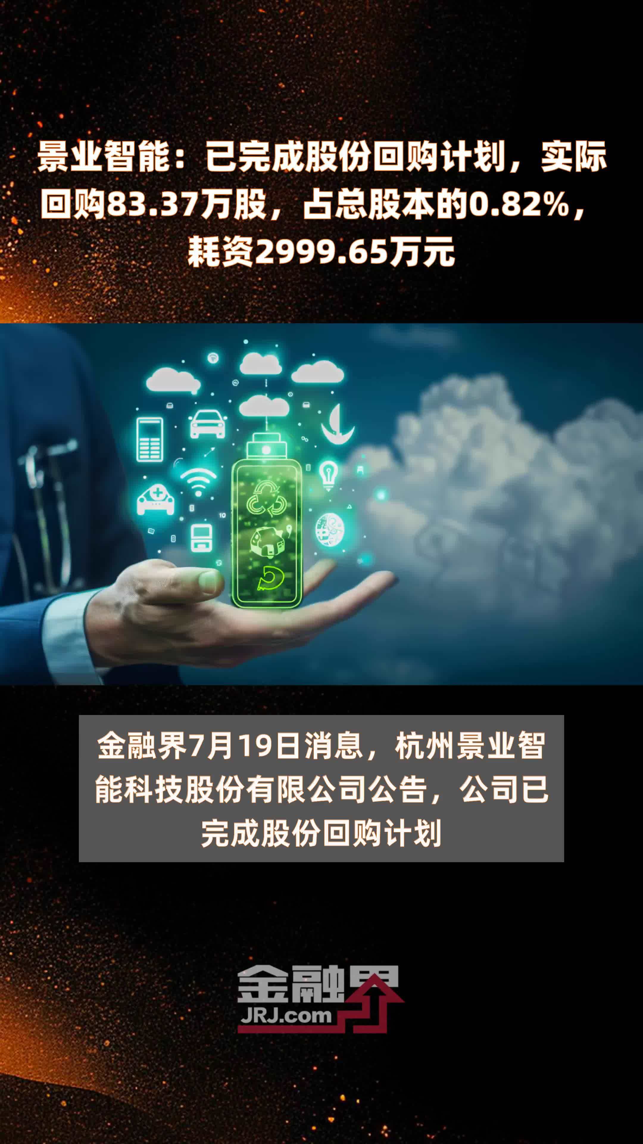 景业智能：已完成股份回购计划，实际回购83.37万股，占总股本的0.82%，耗资2999.65万元 |快报
