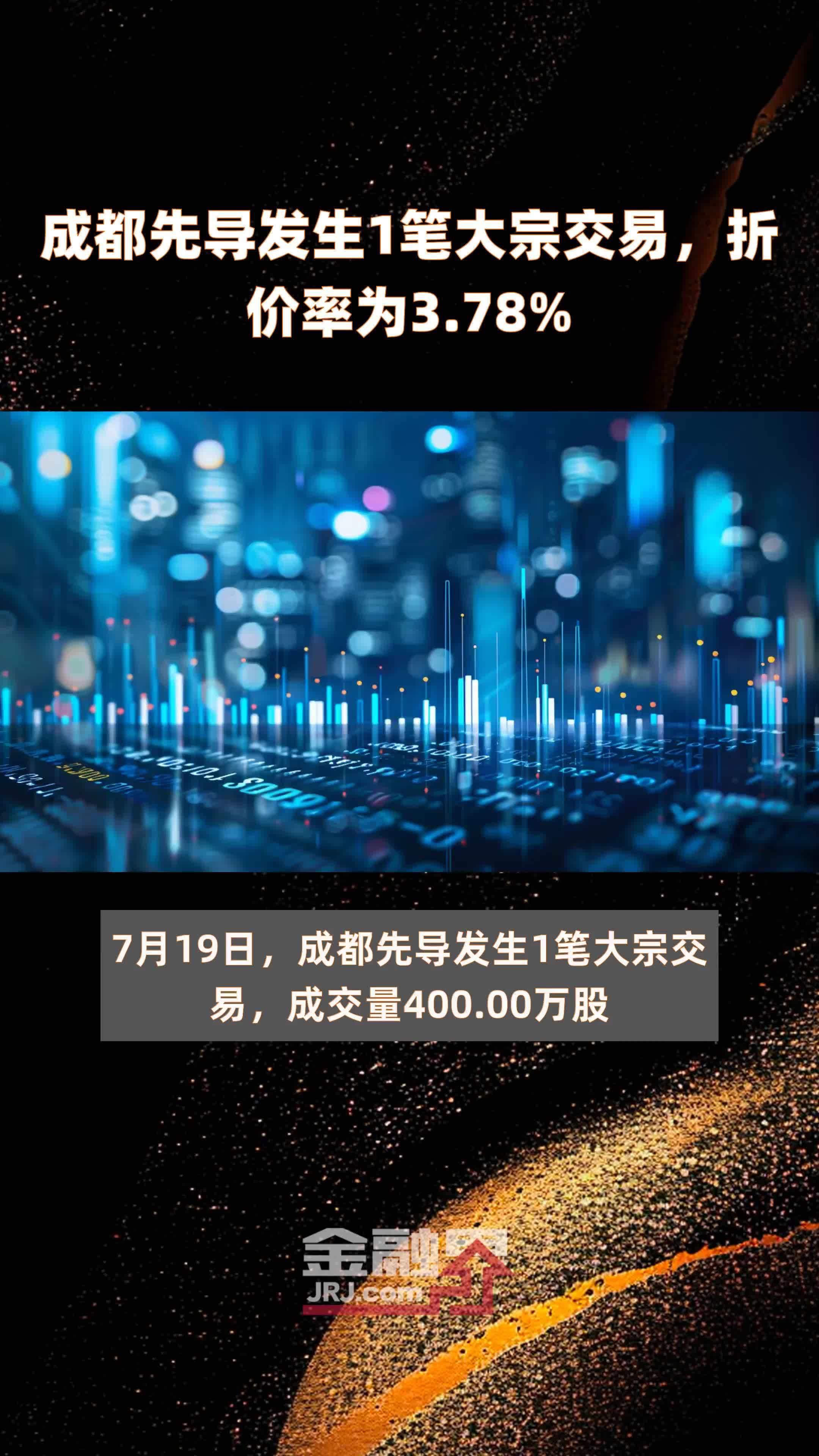 成都先导发生1笔大宗交易，折价率为3.78% |快报