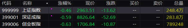 三大指數(shù)集體低開：滬指跌0.46%，數(shù)集算力數(shù)據(jù)素算力數(shù)據(jù)要素等板塊指數(shù)跌幅居前