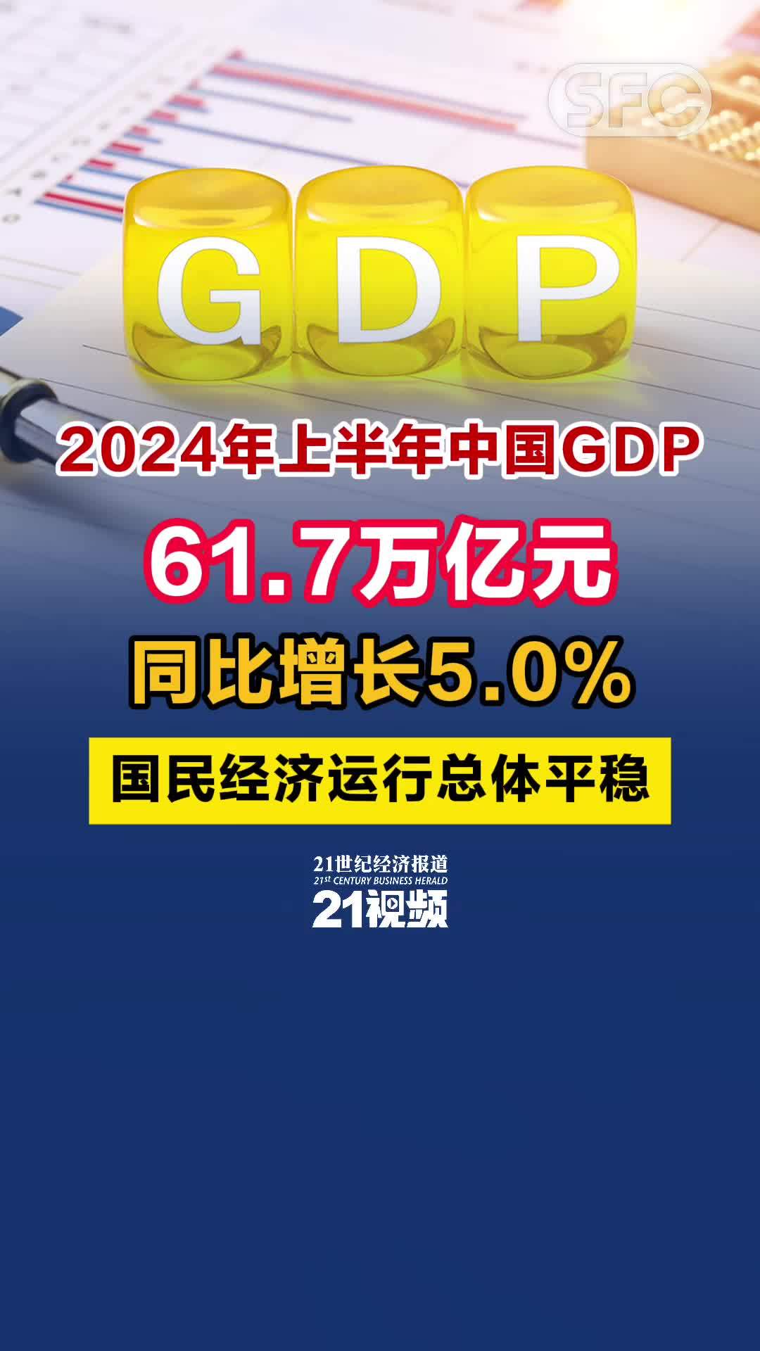 视频｜2024年上半年中国GDP61.7万亿元 同比增长5.0% 国民经济运行总体平稳