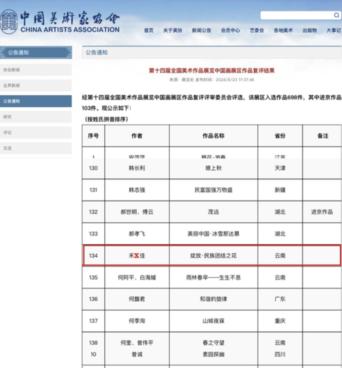 名单源自中国美术家协会官网