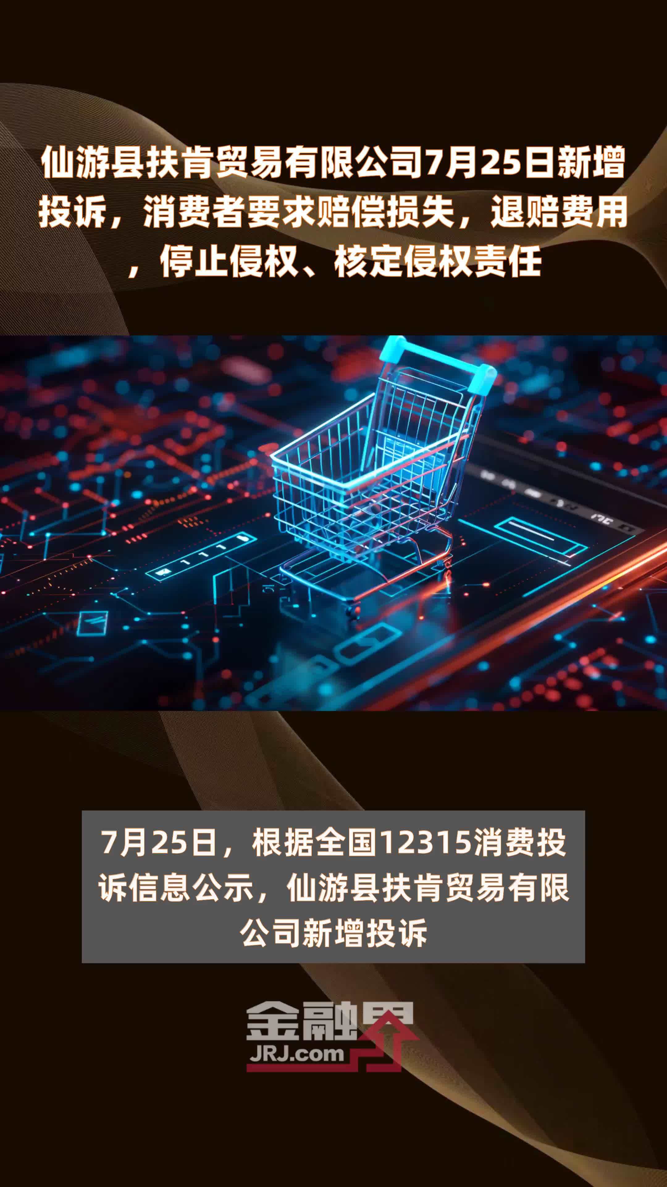 仙游县扶肯贸易有限公司7月25日新增投诉，消费者要求赔偿损失，退赔费用，停止侵权、核定侵权责任 |快报