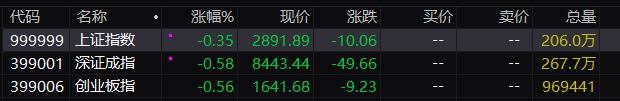 A股三大指數(shù)集體低開：滬指跌0.35%，板塊高速連接器等板塊指數(shù)跌幅居前