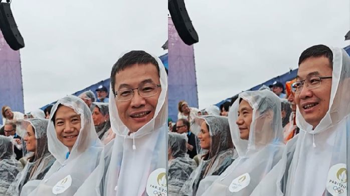 雷军、卢伟冰巴黎开幕式披雨衣十分呆萌,同行人见状笑得有点大声_凤凰网