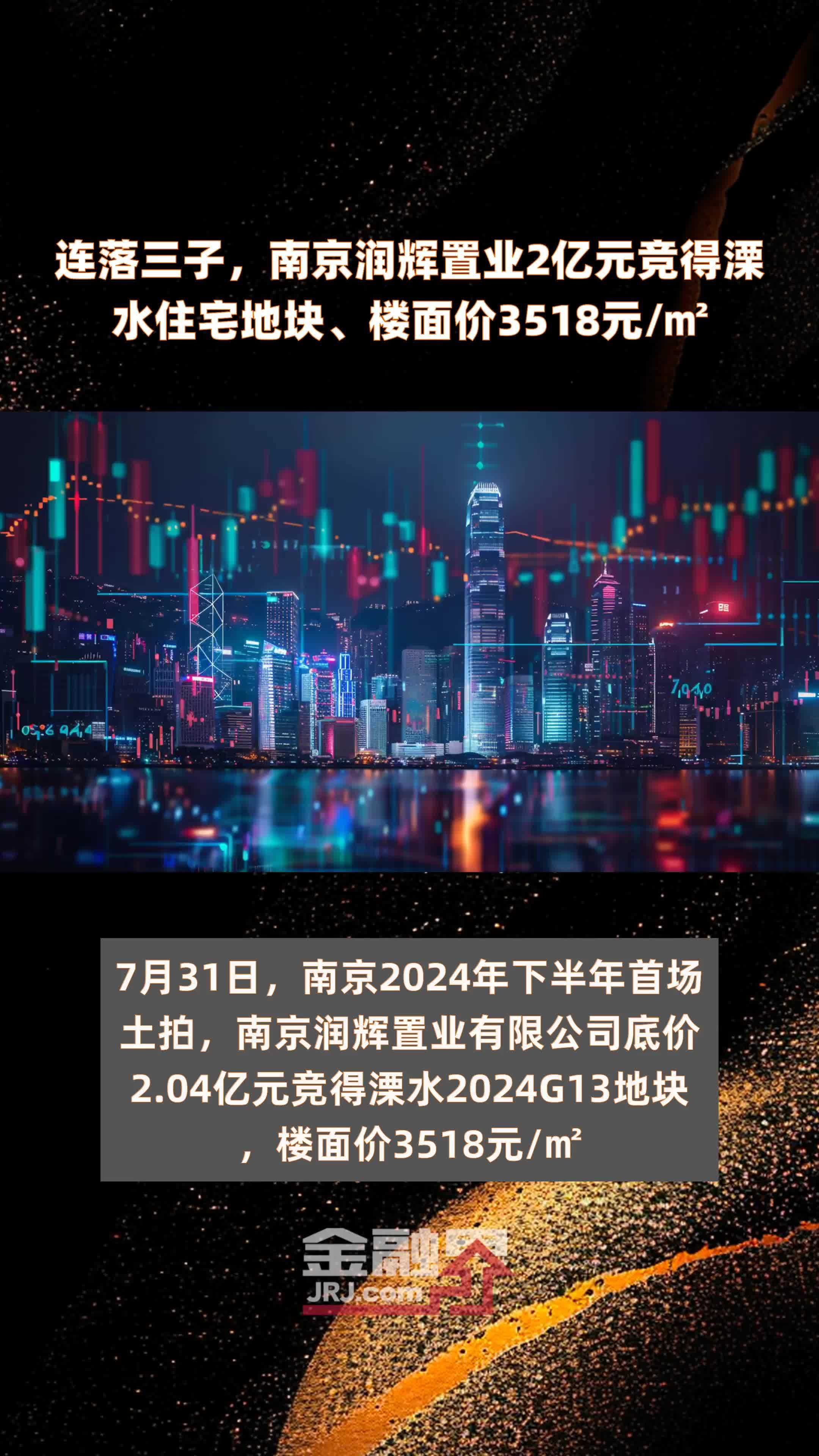 连落三子，南京润辉置业2亿元竞得溧水住宅地块、楼面价3518元/㎡ |快报