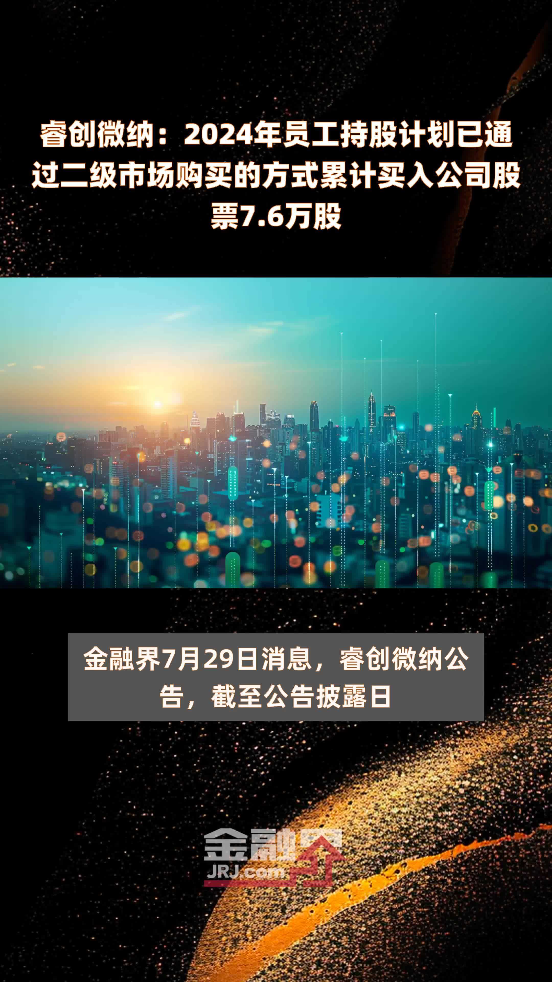 睿创微纳：2024年员工持股计划已通过二级市场购买的方式累计买入公司股票7.6万股 |快报