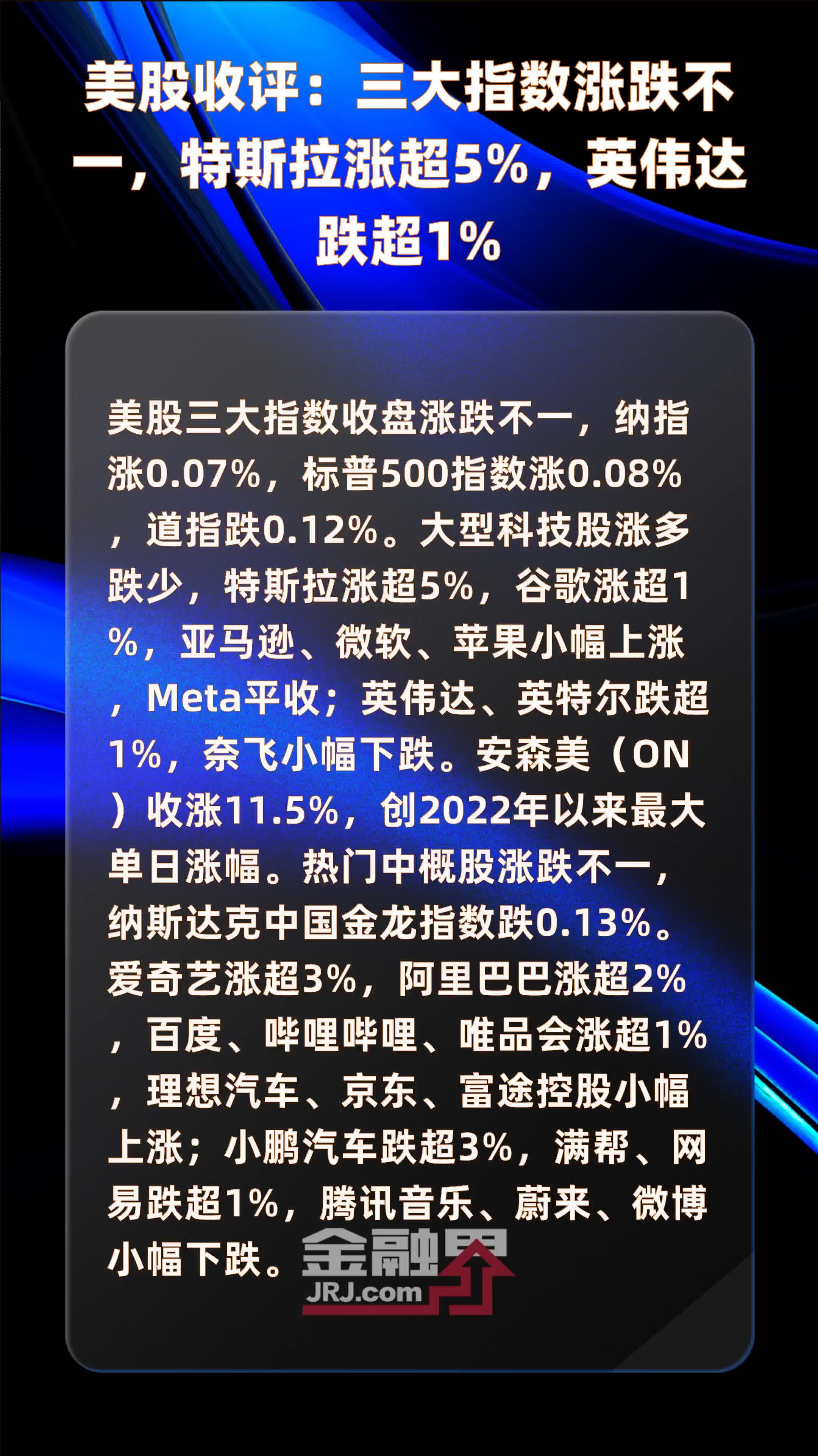 美股收评:三大指数涨跌不一,特斯拉涨超5%,英伟达跌超1% |快报_凤凰网视频_凤凰网
