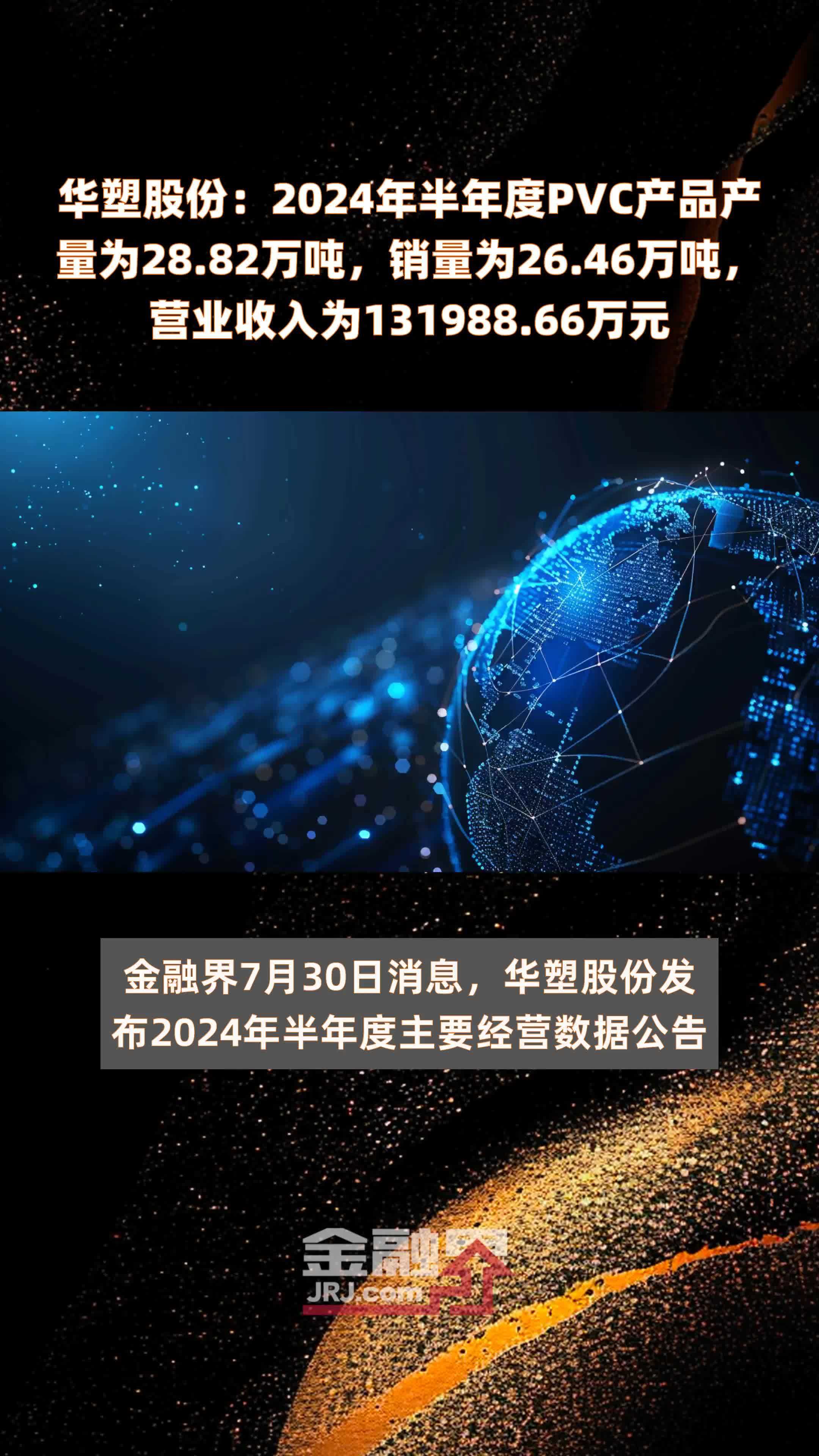 华塑股份：2024年半年度PVC产品产量为28.82万吨，销量为26.46万吨，营业收入为131988.66万元 |快报