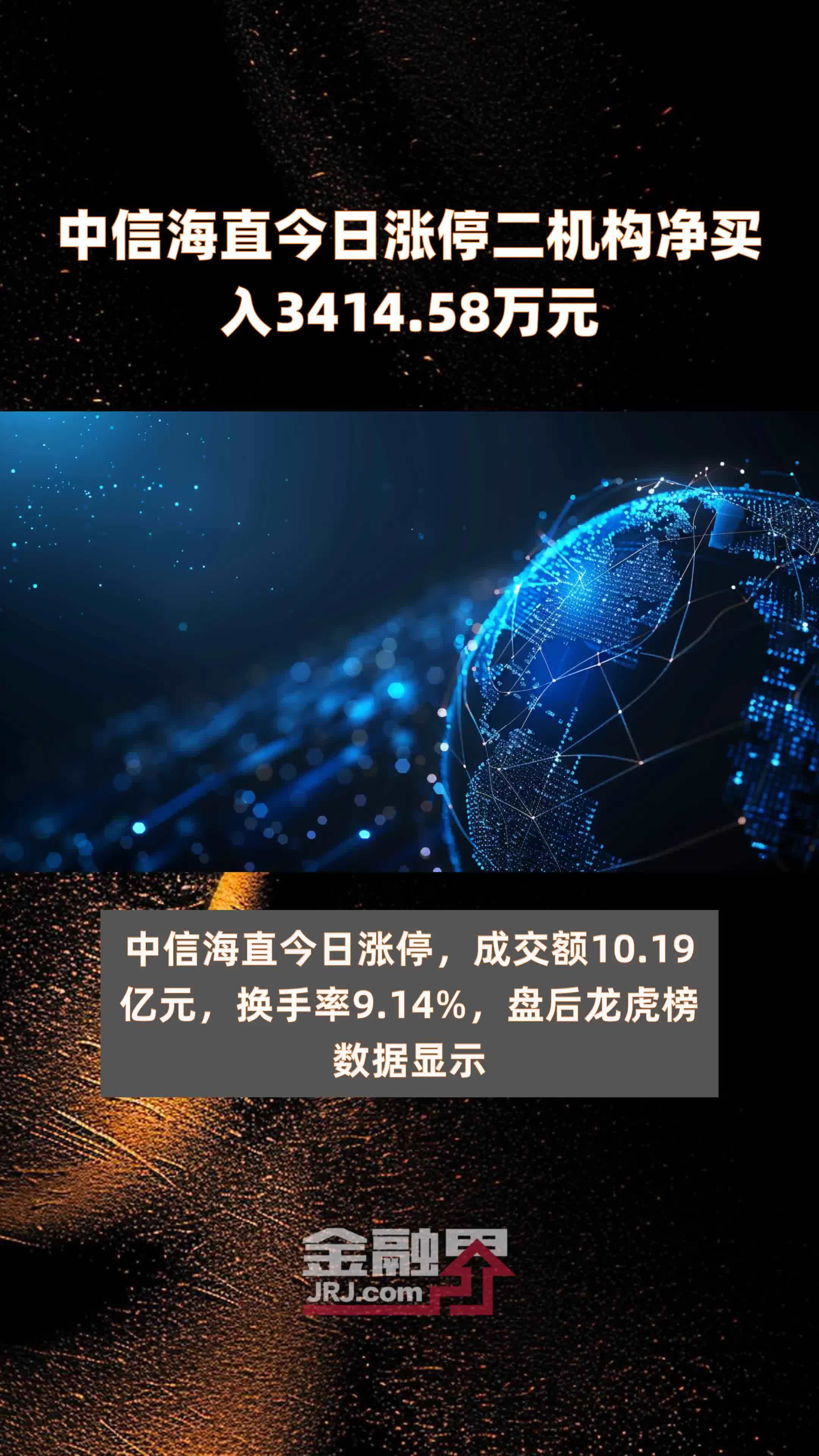 中信海直今日涨停二机构净买入3414.58万元 |快报