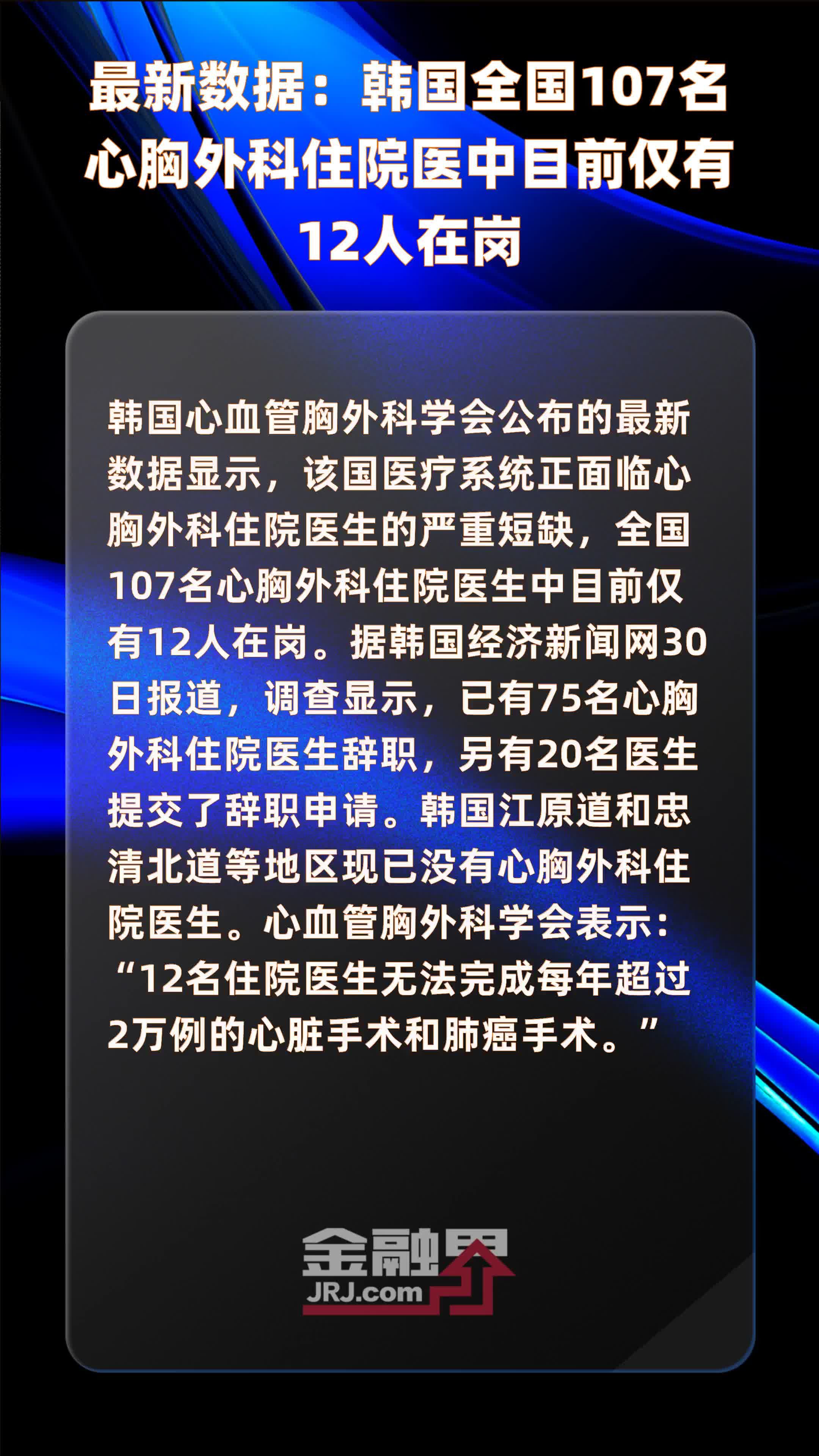 最新数据：韩国全国107名心胸外科住院医中目前仅有12人在岗 |快报