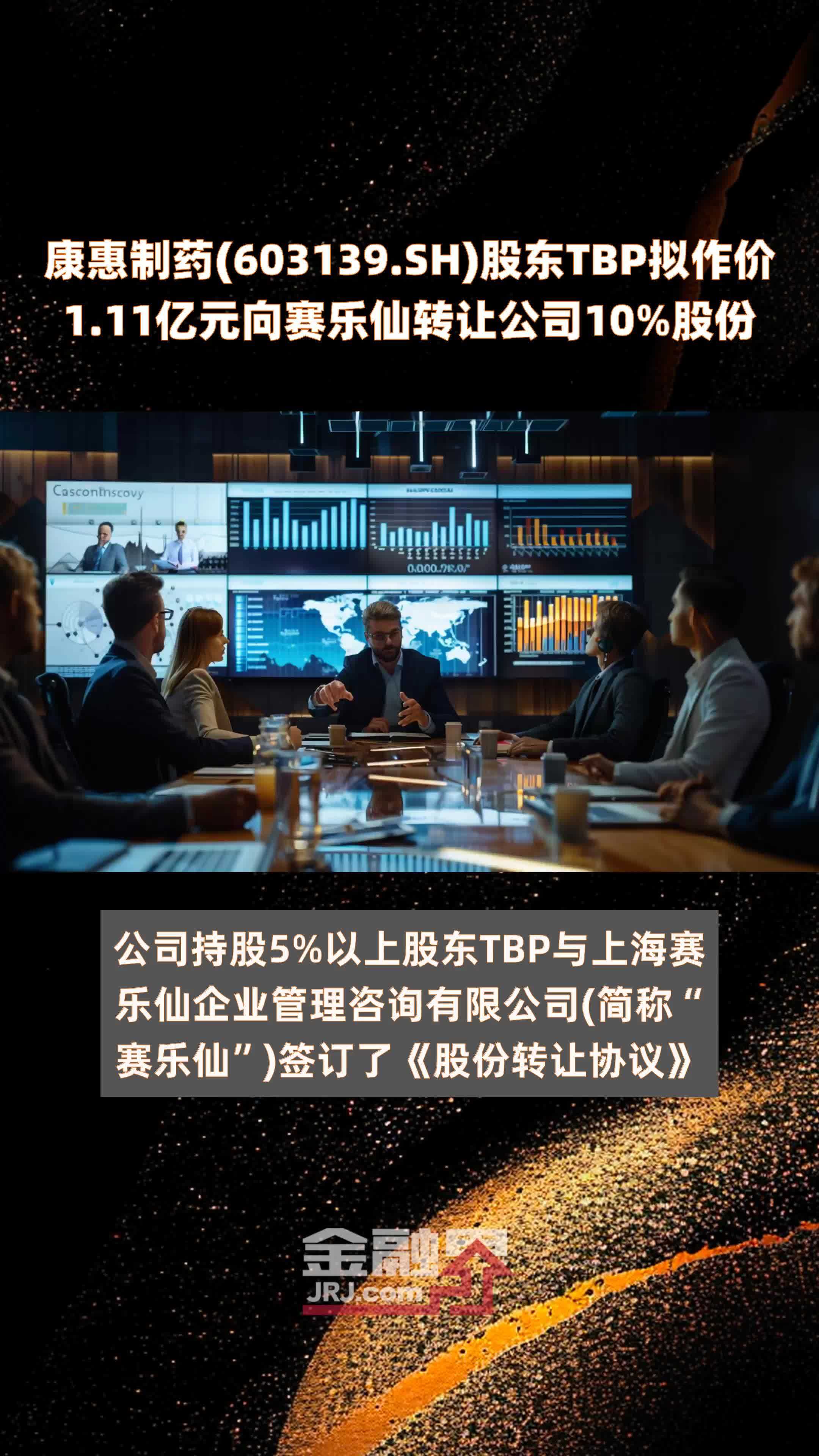 康惠制药(603139.SH)股东TBP拟作价1.11亿元向赛乐仙转让公司10%股份 |快报