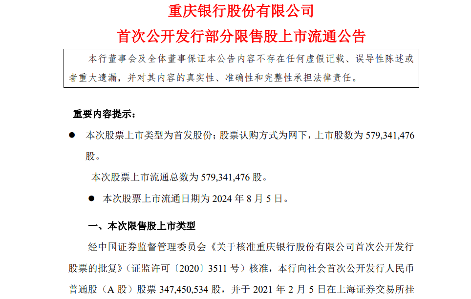 重庆银行公告截图