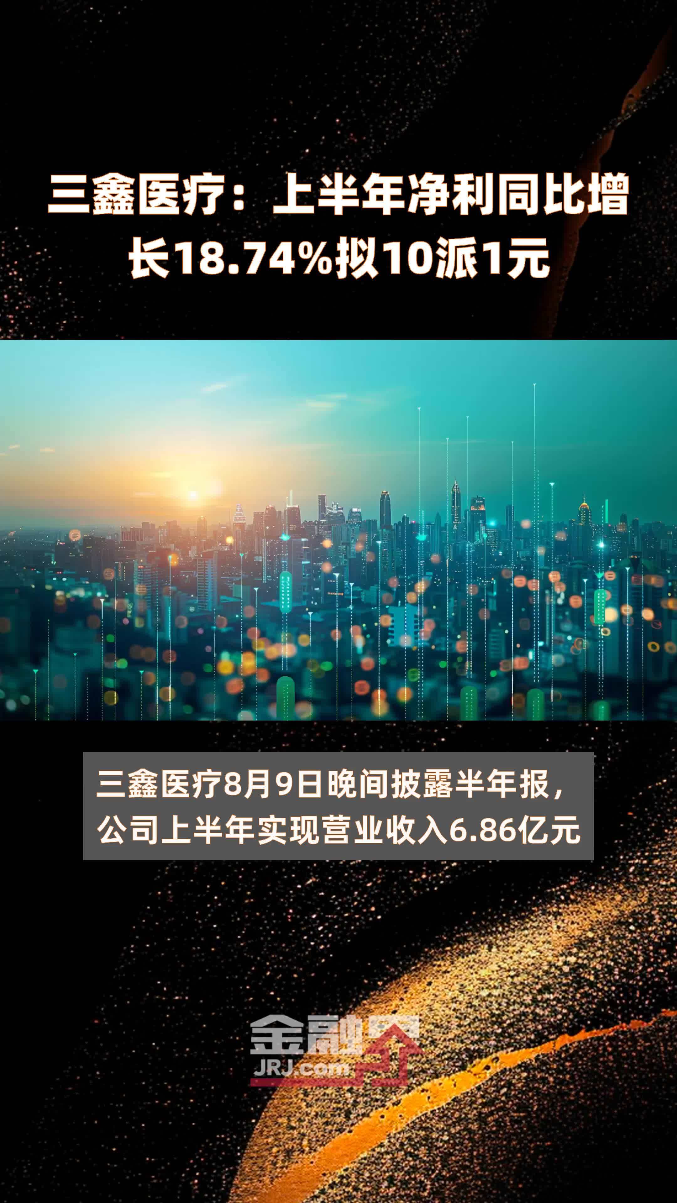 三鑫医疗：上半年净利同比增长18.74%拟10派1元 |快报
