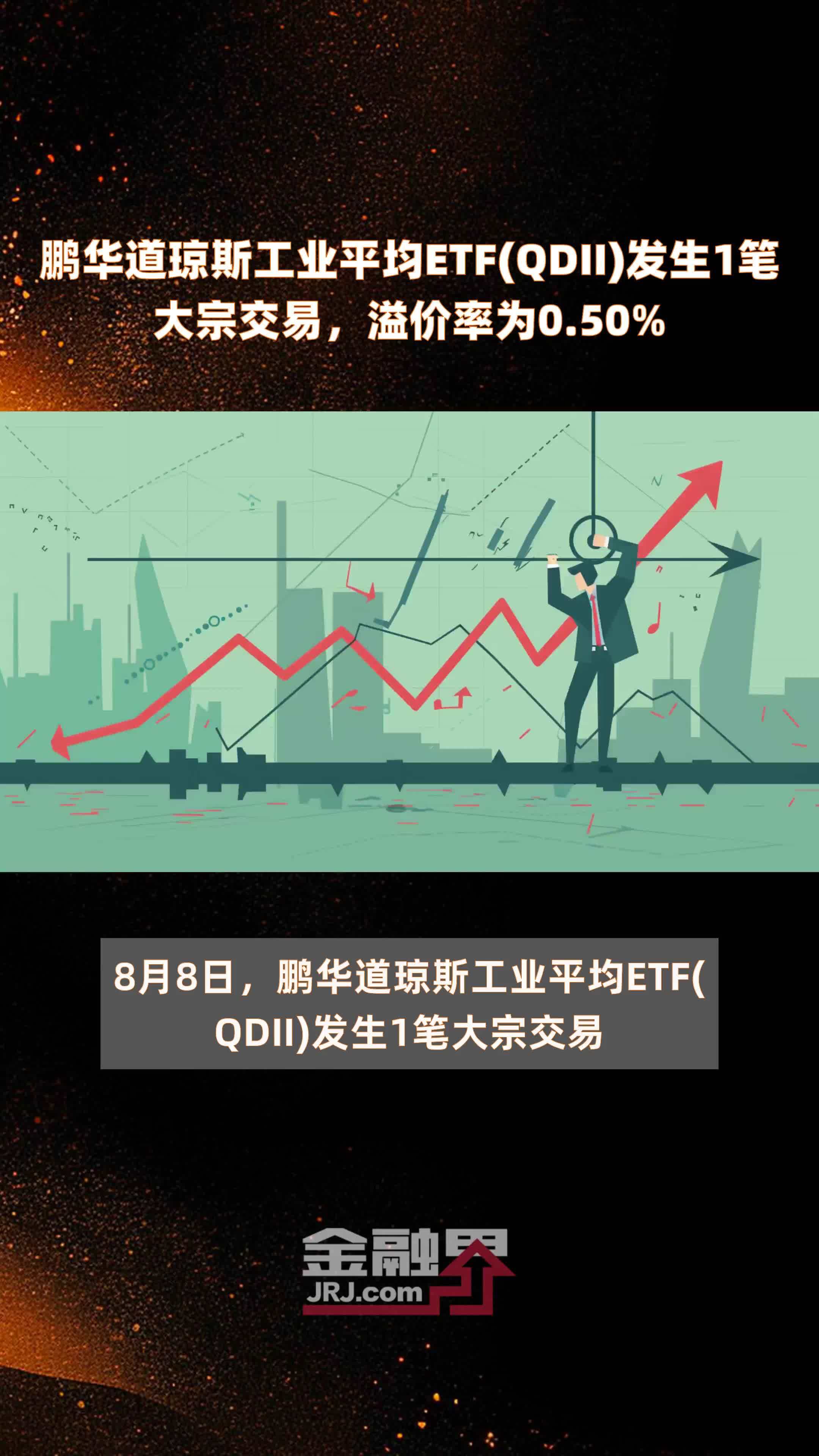 鹏华道琼斯工业平均ETF(QDII)发生1笔大宗交易，溢价率为0.50% |快报