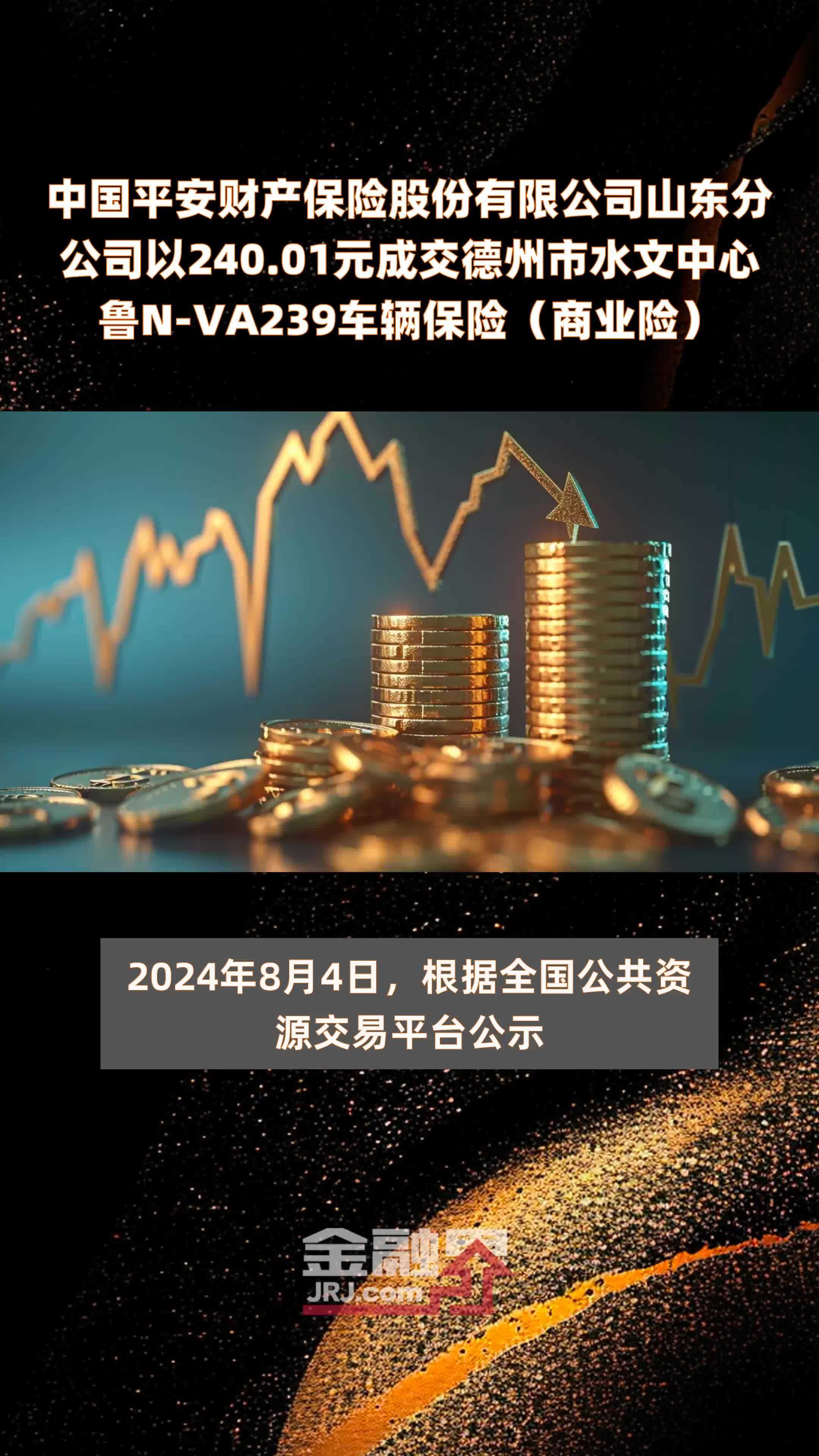 中国平安财产保险股份有限公司山东分公司以240.01元成交德州市水文中心鲁N-VA239车辆保险（商业险） |快报