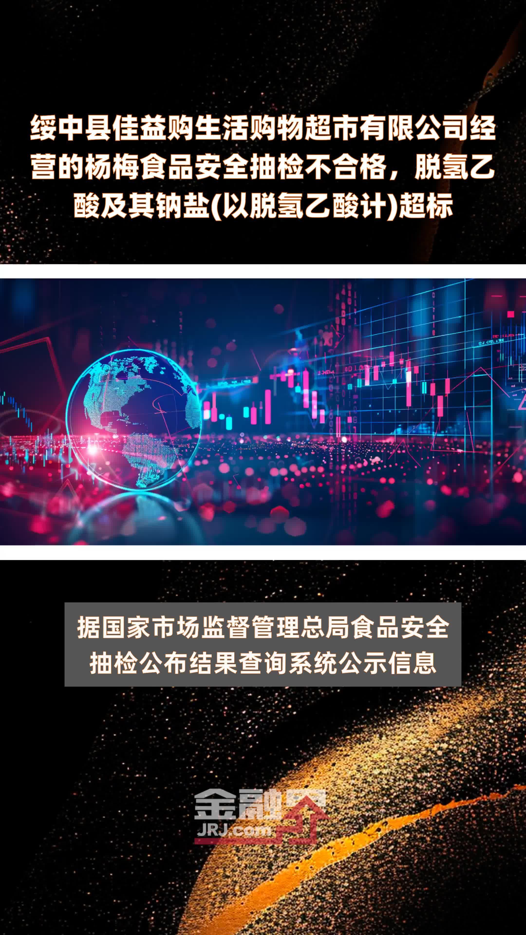 绥中县佳益购生活购物超市有限公司经营的杨梅食品安全抽检不合格，脱氢乙酸及其钠盐(以脱氢乙酸计)超标|快报