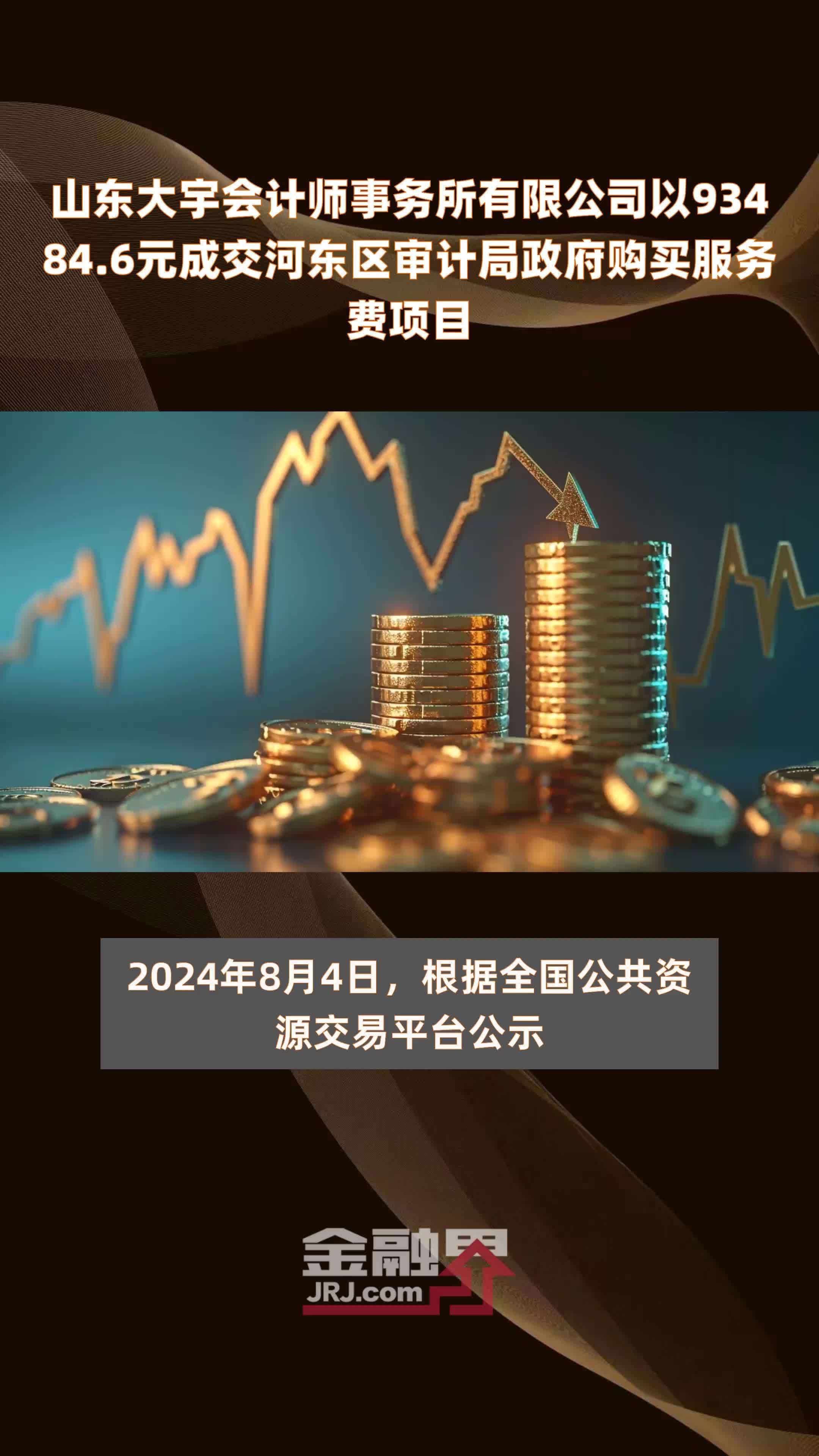 山东大宇会计师事务所有限公司以93484.6元成交河东区审计局政府购买服务费项目 |快报