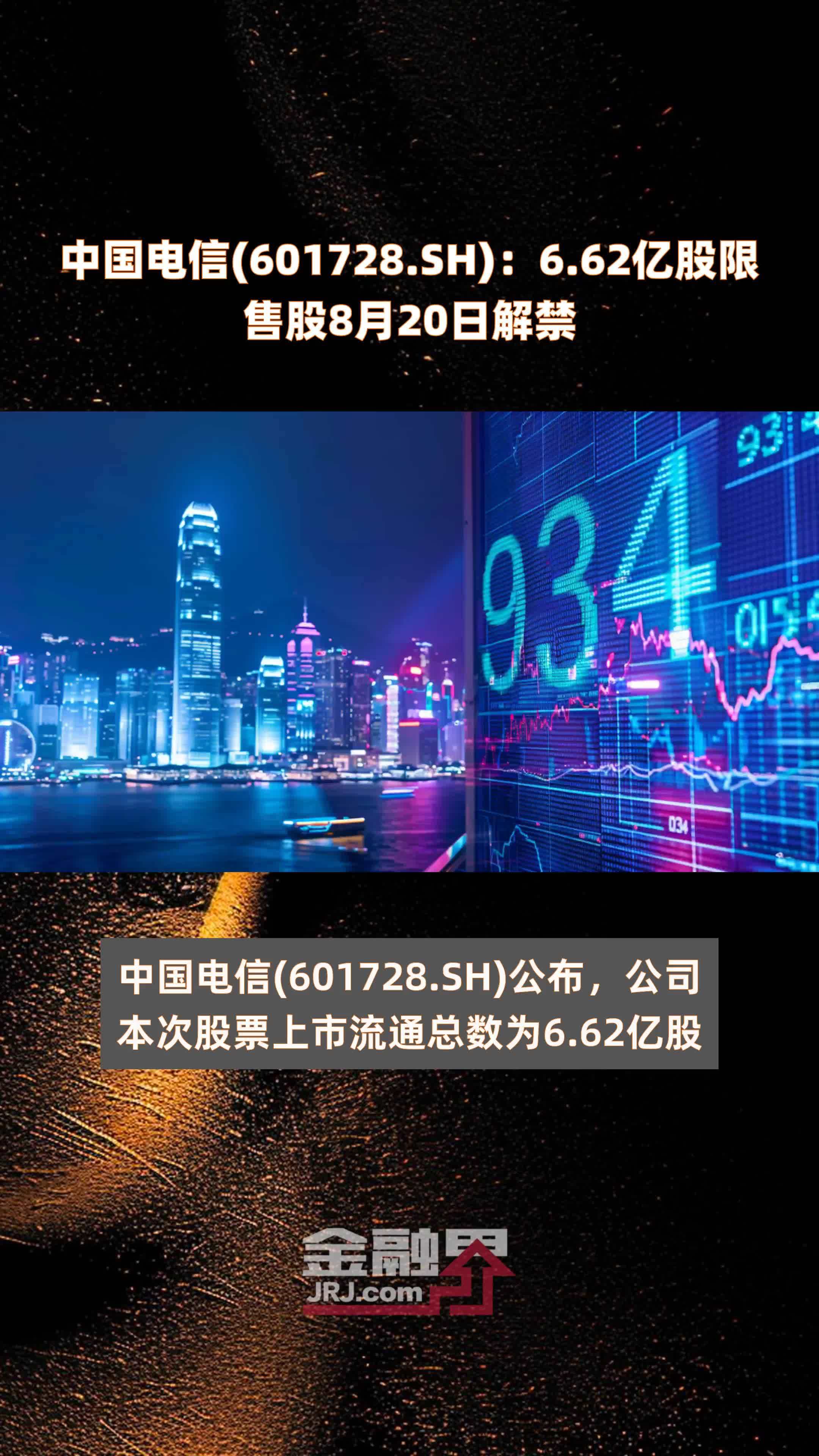 中国电信(601728.SH)：6.62亿股限售股8月20日解禁 |快报