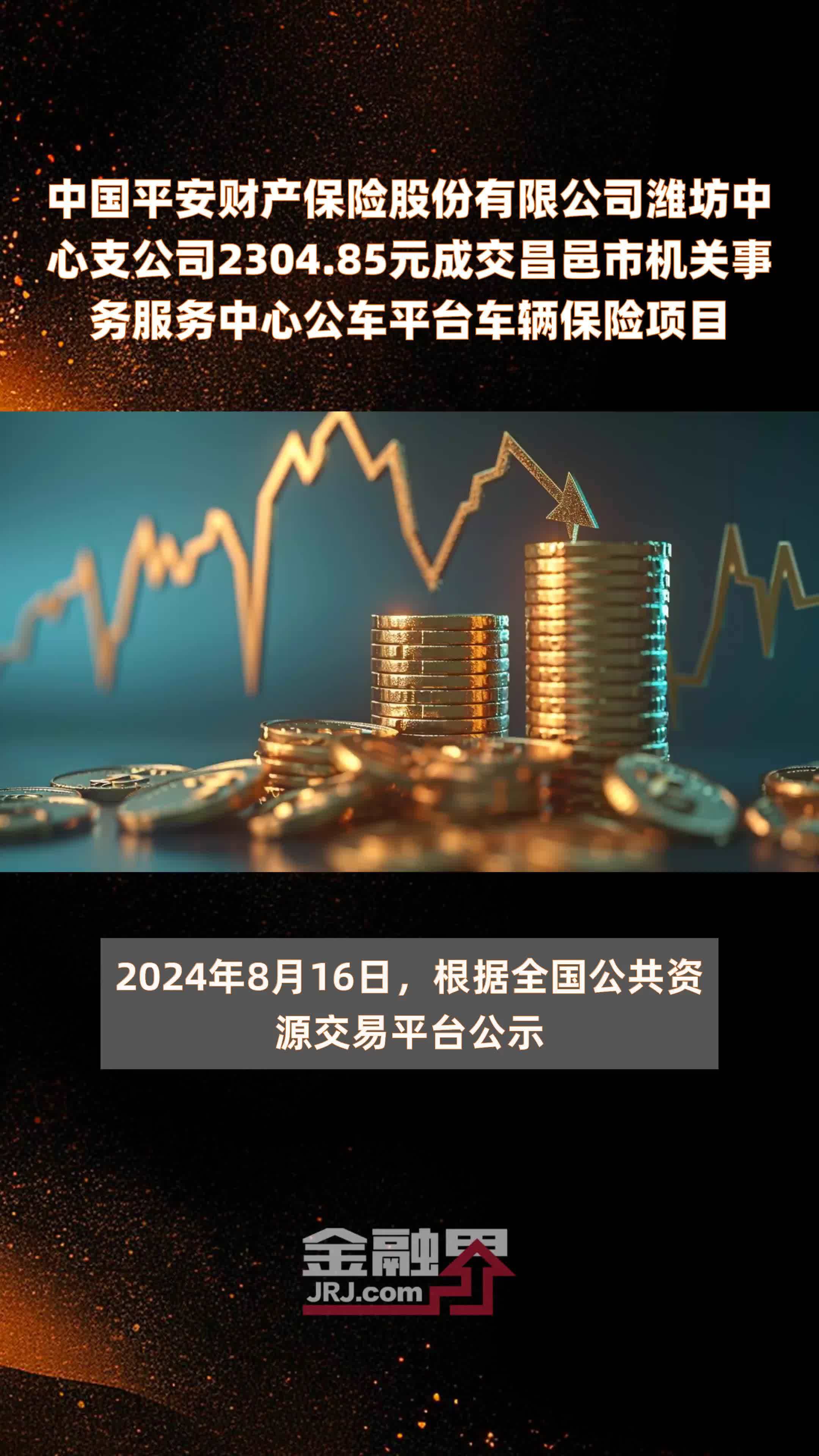 中国平安财产保险股份有限公司潍坊中心支公司2304.85元成交昌邑市机关事务服务中心公车平台车辆保险项目 |快报