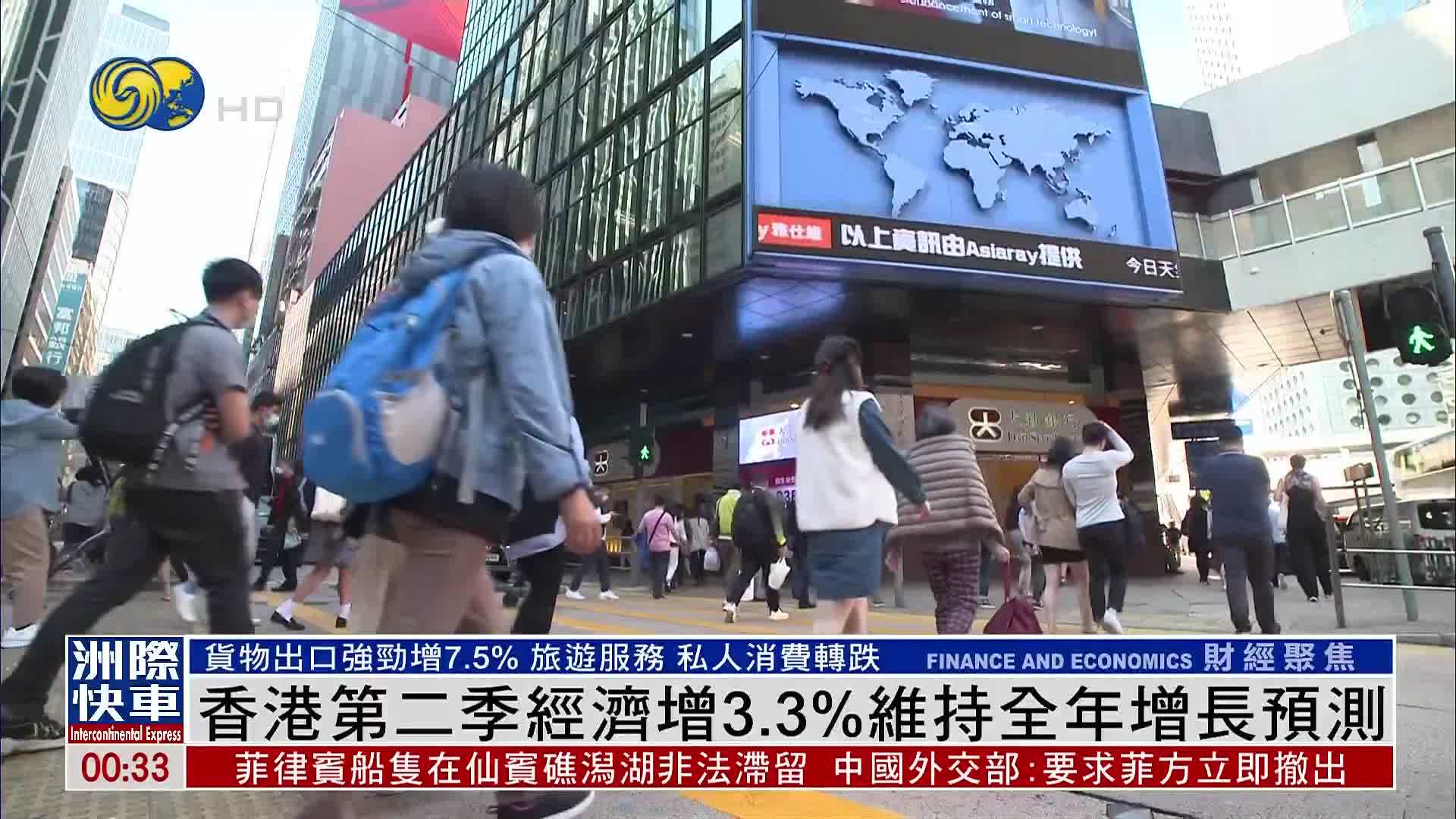 香港第二季经济增3.3%维持全年增长预测