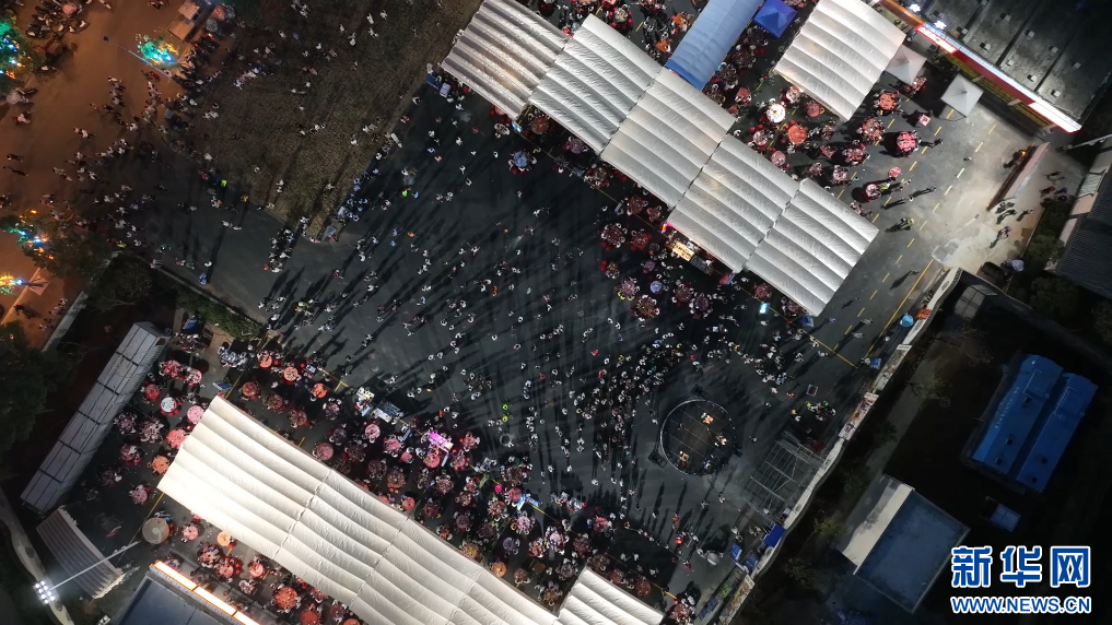 夜幕下的江西分宜电厂螺蛳特色景区。新华网发