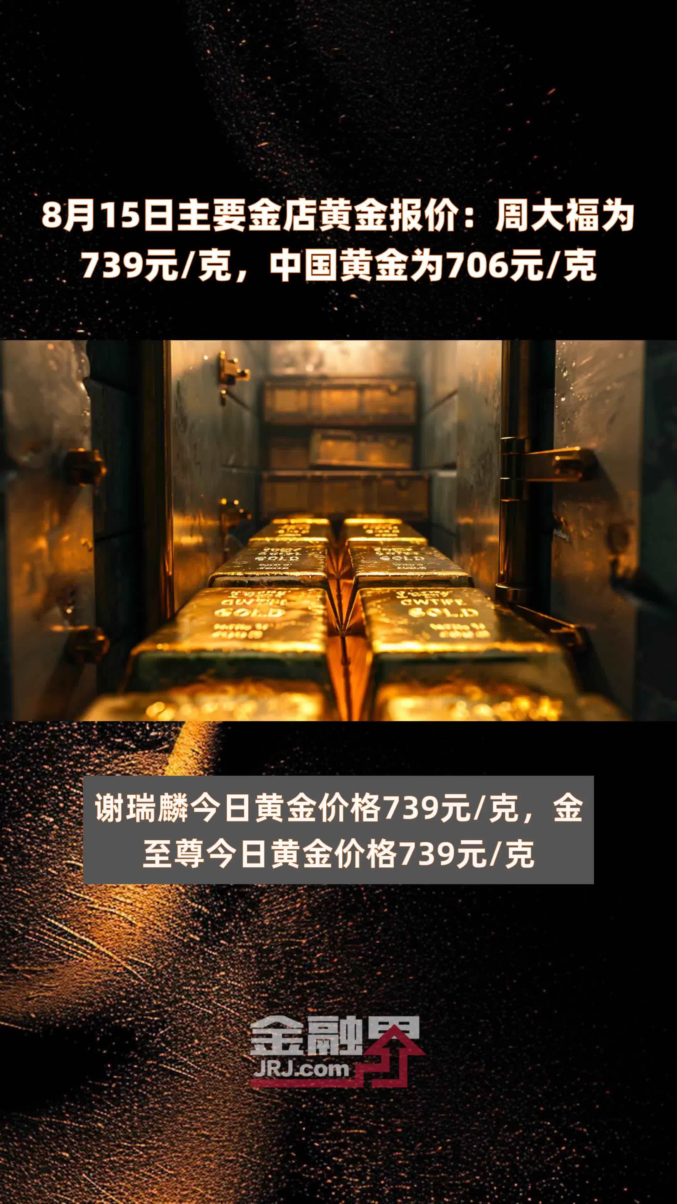 8月15日主要金店黄金报价周大福为739元克中国黄金为706元克快报