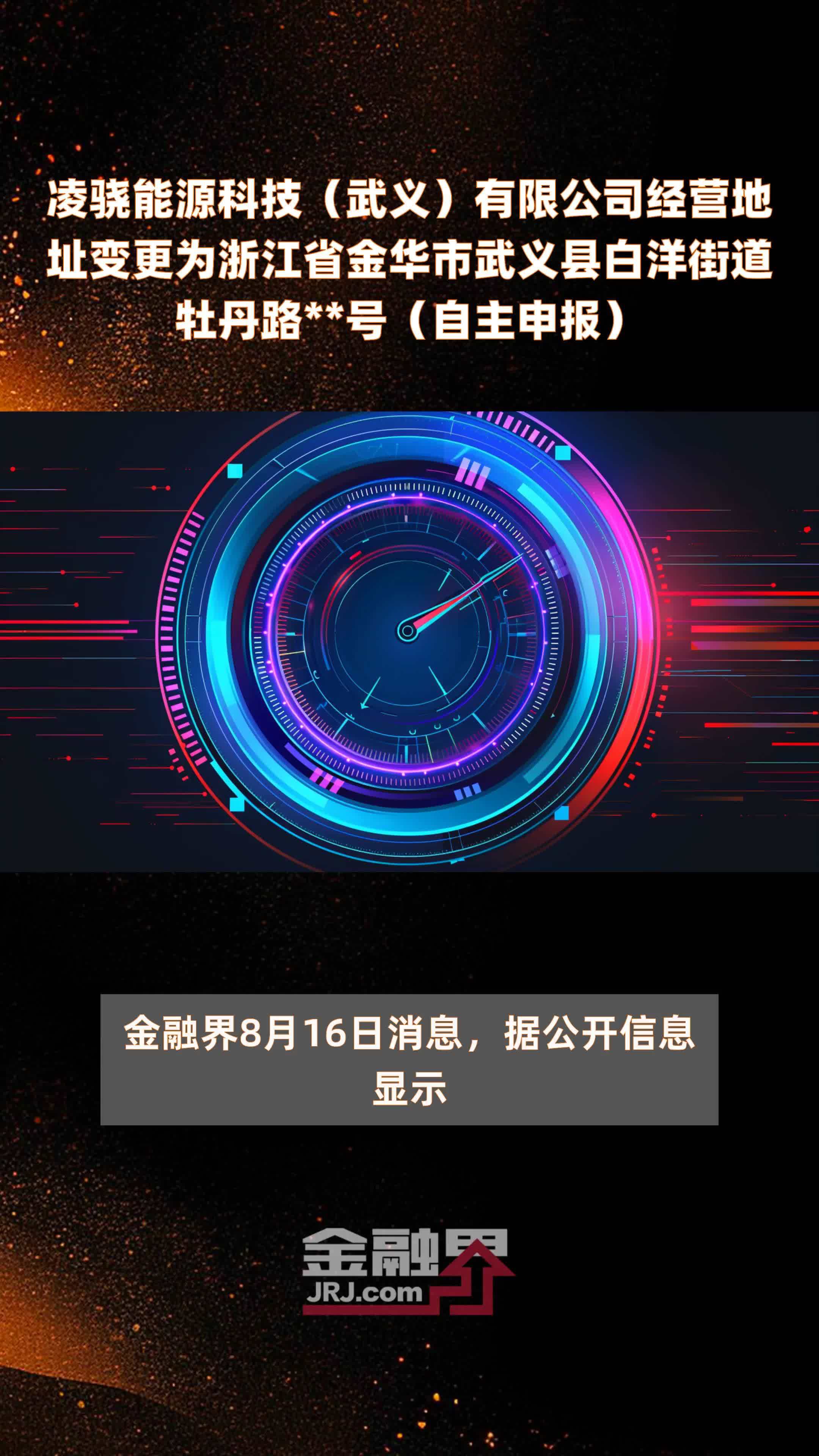 凌骁能源科技（武义）有限公司经营地址变更为浙江省金华市武义县白洋街道牡丹路**号（自主申报）|快报