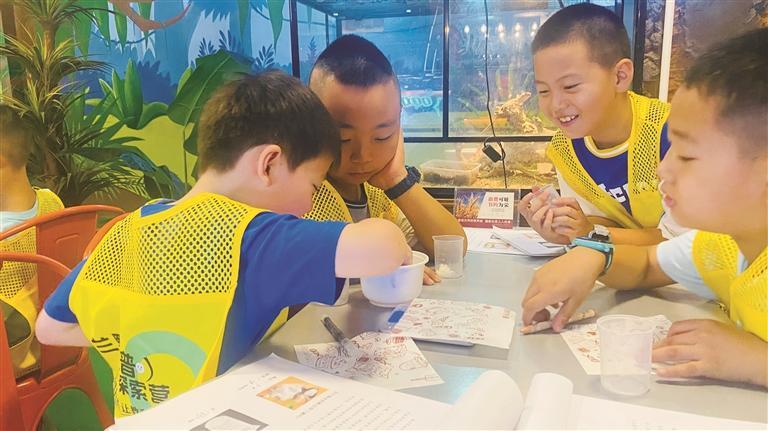 兰州野生动物园内的科普探索营研学活动——了解海水对海洋动物的意义，学习人工海水配比实验。