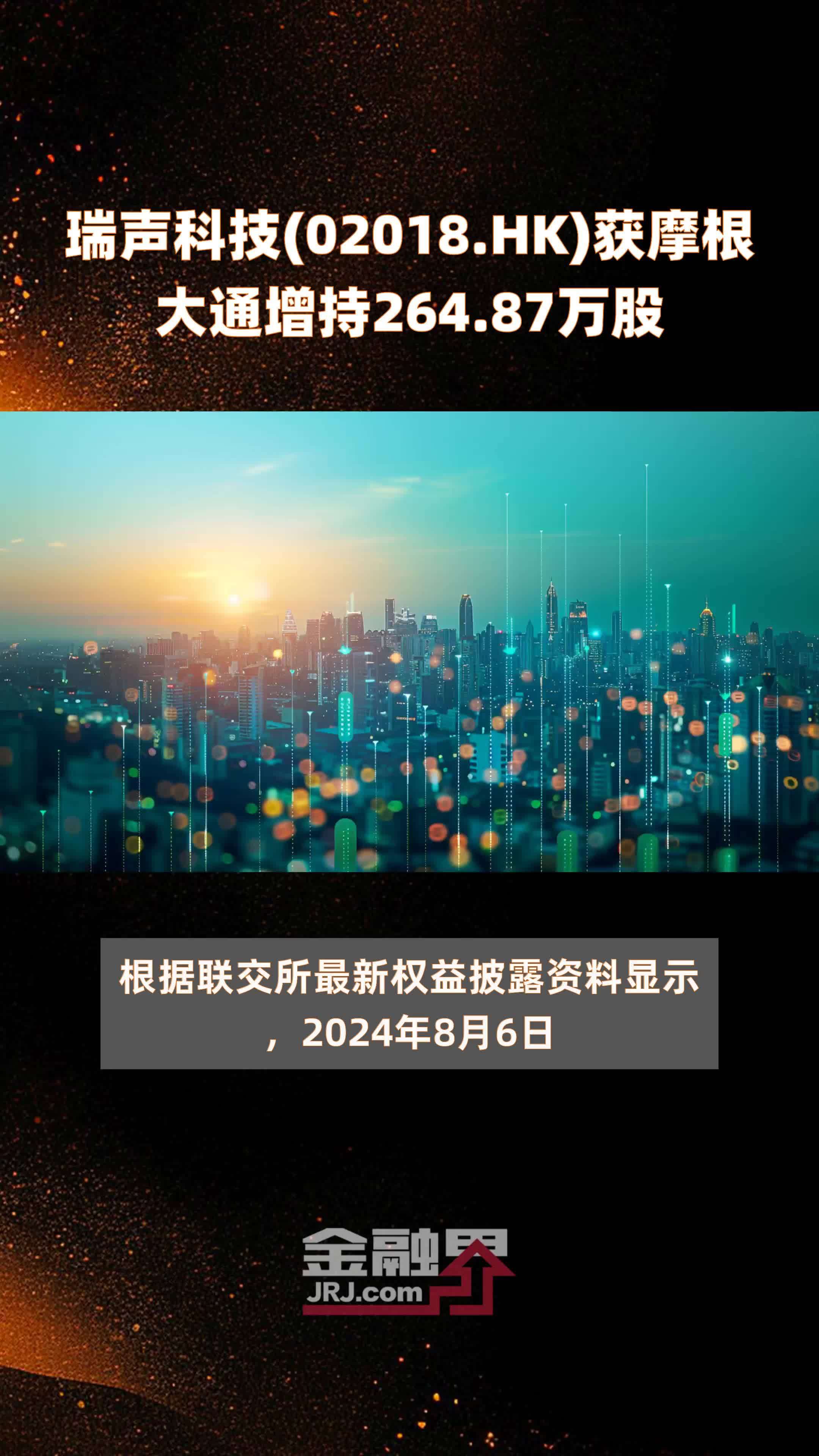 瑞声科技(02018.HK)获摩根大通增持264.87万股 |快报