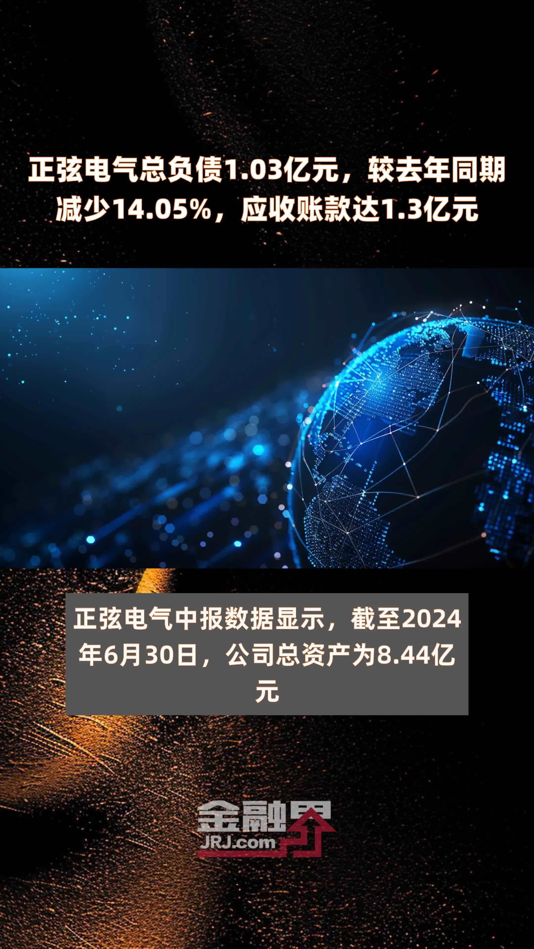 正弦电气总负债1.03亿元，较去年同期减少14.05%，应收账款达1.3亿元 |快报