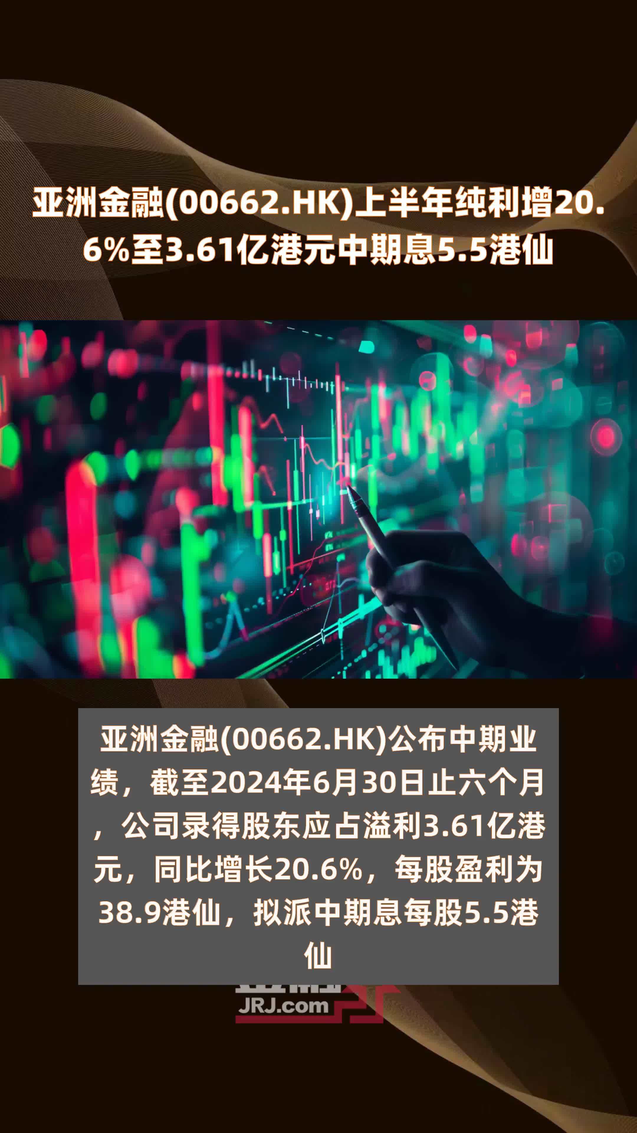 亚洲金融(00662.HK)上半年纯利增20.6%至3.61亿港元中期息5.5港仙 |快报