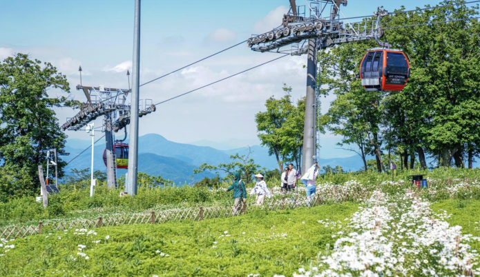 6月25日，游客在吉林市万科松花湖度假区游玩。新华社记者 王帆 摄