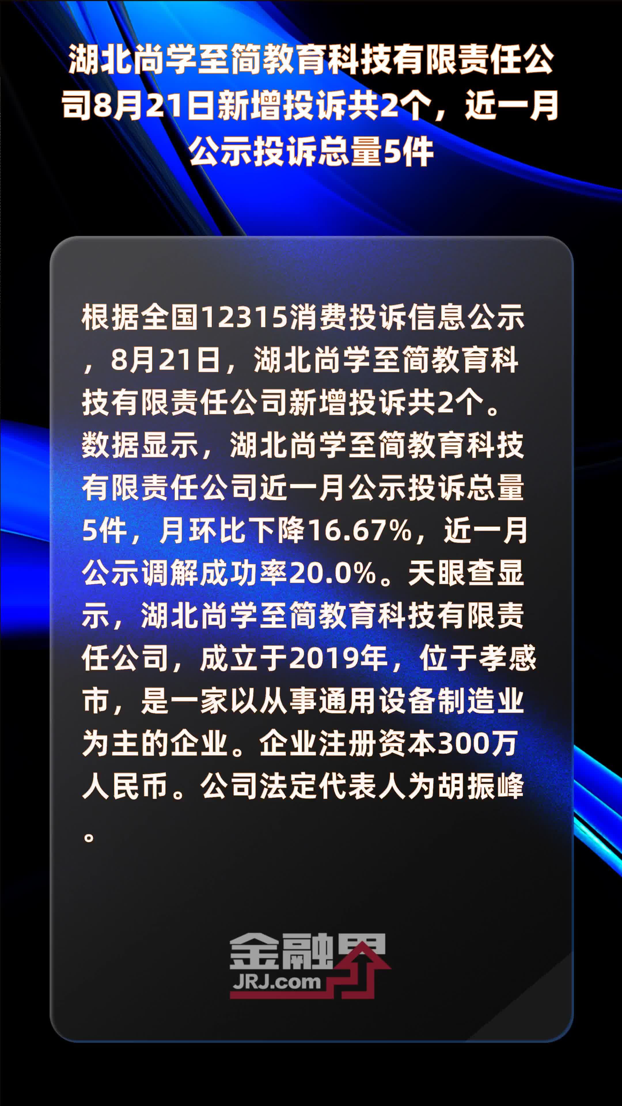 湖北尚学至简教育科技有限责任公司8月21日新增投诉共2个，近一月公示投诉总量5件 |快报