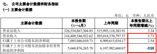 图为：上汽集团2023年半年报部分财务数据