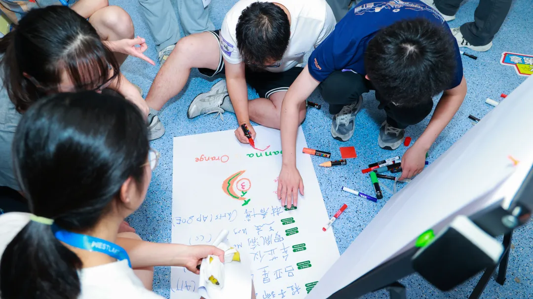 3组正在绘制小组海报