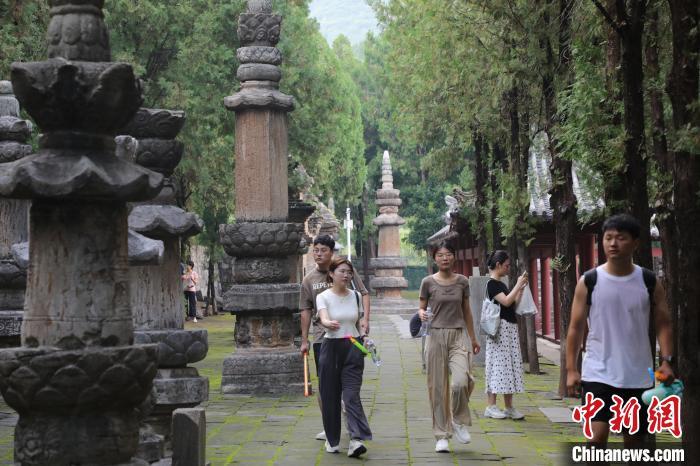 8月24日,山东济南,游客在《黑神话:悟空》取景地四门塔风景区游玩打卡。近日,《黑神话:悟空》游戏爆火,带火多个取景地,济南四门塔是其中之一。该景区因猫猫众多,被网友戏称为“猫猫寺”。中新社记者 王采怡 摄