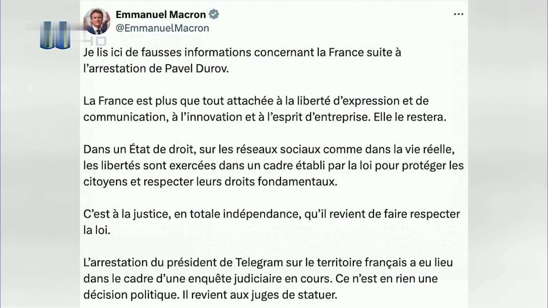 法国总统：杜罗夫在法国被捕与政治无关